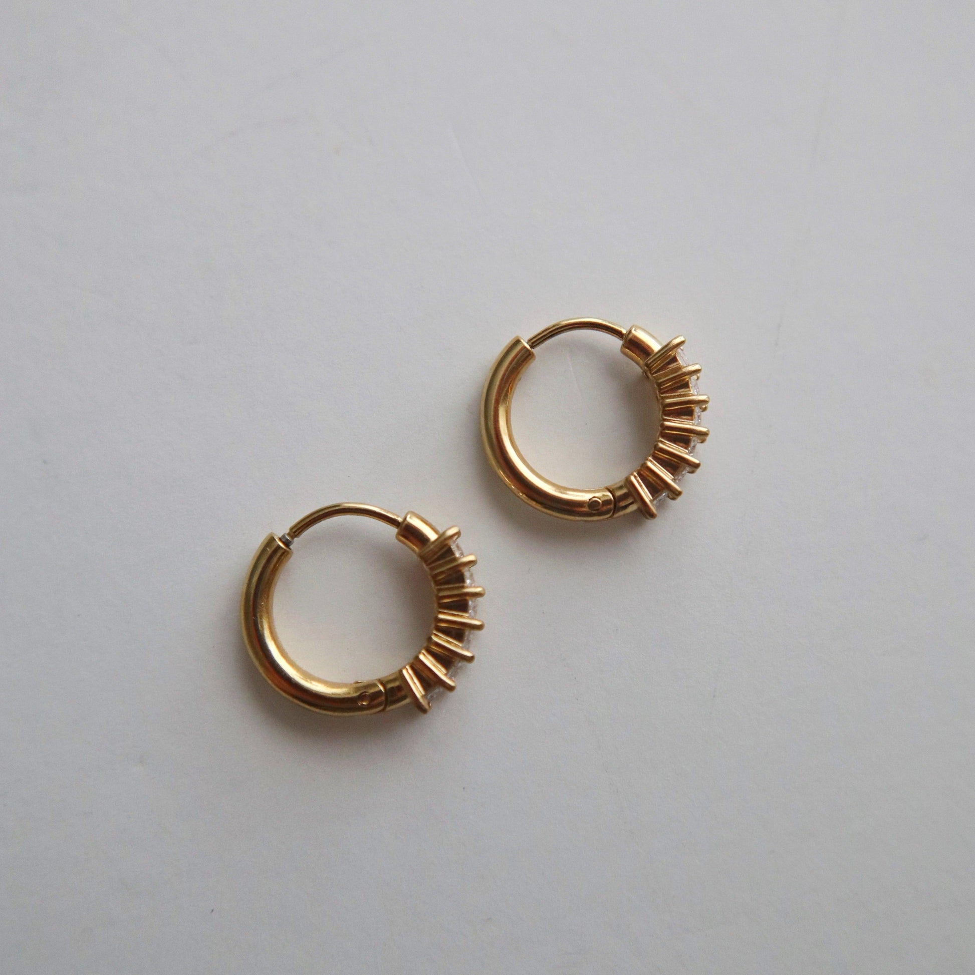 Baguette Hoops - JESSA JEWELRY | GOLD JEWELRY; dainty, affordable gold everyday jewelry. Tarnish free, water-resistant, hypoallergenic. Jewelry for everyday wear