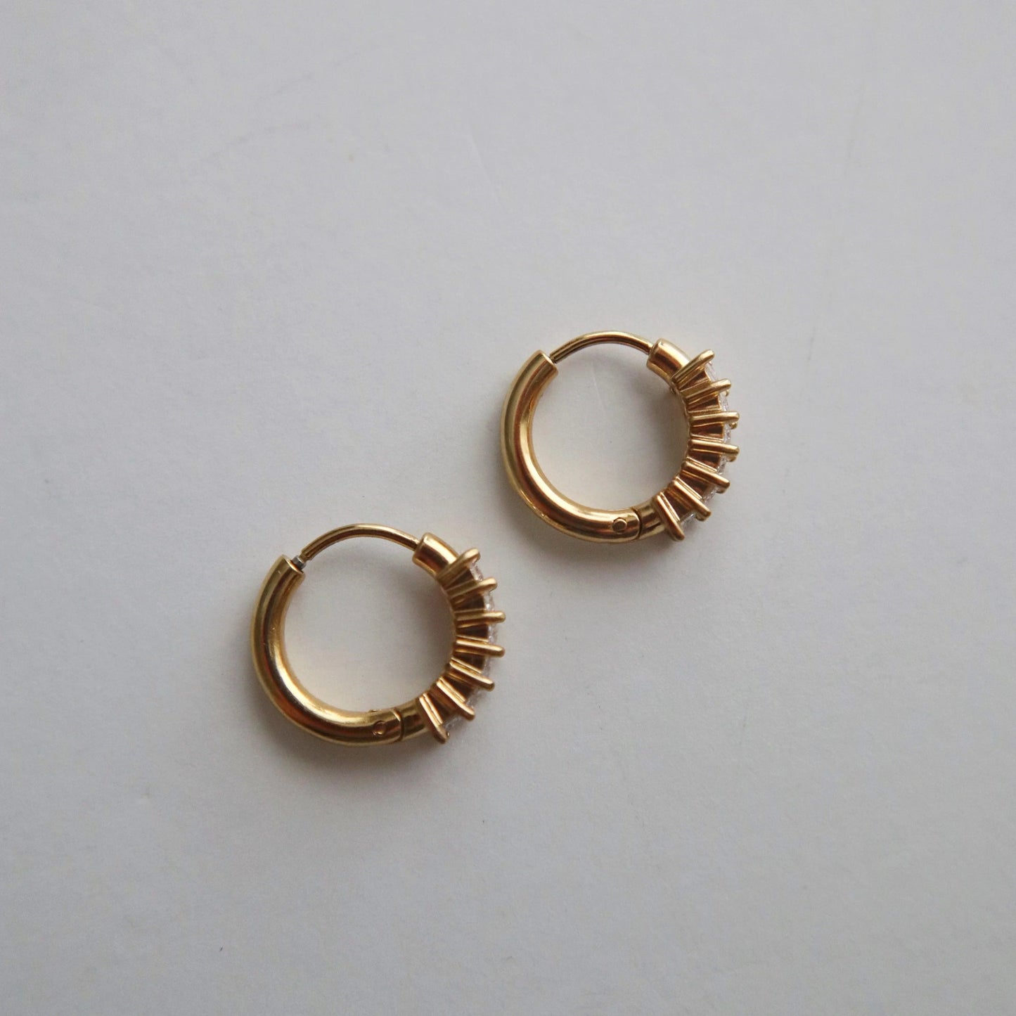 Baguette Hoops - JESSA JEWELRY | GOLD JEWELRY; dainty, affordable gold everyday jewelry. Tarnish free, water-resistant, hypoallergenic. Jewelry for everyday wear