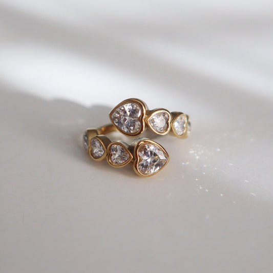 Hearts of Love Ring | Adjustable Ring - JESSA JEWELRY | GOLD JEWELRY; dainty, affordable gold everyday jewelry. Tarnish free, water-resistant, hypoallergenic. Jewelry for everyday wear