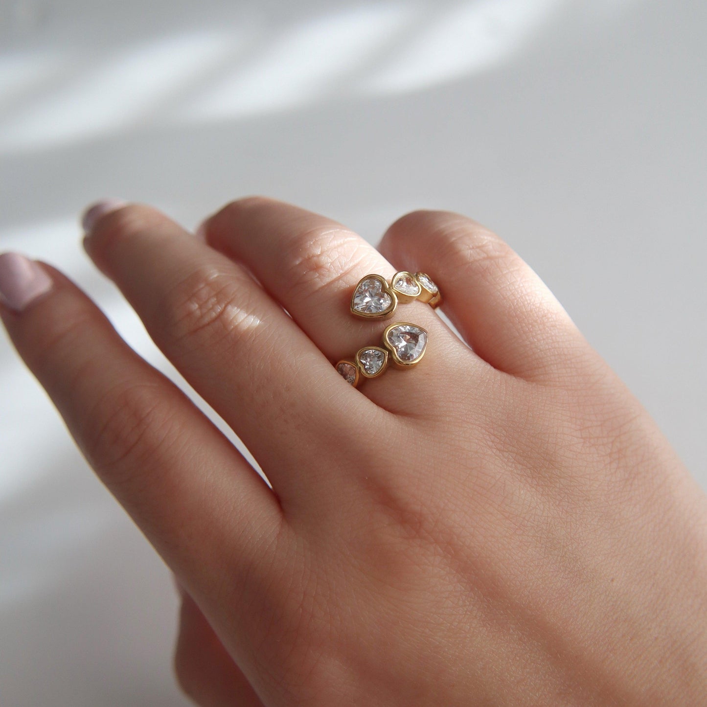 Hearts of Love Ring | Adjustable Ring - JESSA JEWELRY | GOLD JEWELRY; dainty, affordable gold everyday jewelry. Tarnish free, water-resistant, hypoallergenic. Jewelry for everyday wear