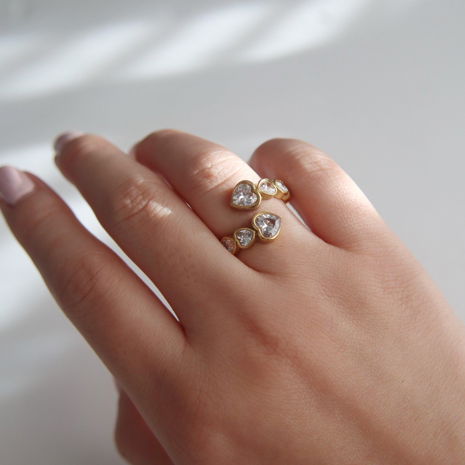 Hearts of Love Ring | Adjustable Ring - JESSA JEWELRY | GOLD JEWELRY; dainty, affordable gold everyday jewelry. Tarnish free, water-resistant, hypoallergenic. Jewelry for everyday wear