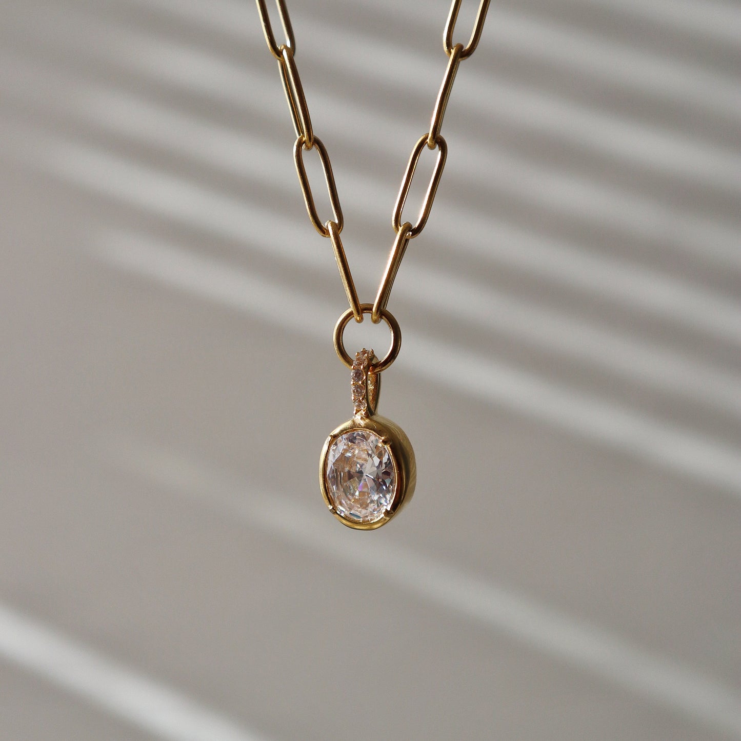 Mila Paperclip Necklace | Oval CZ Pendant Necklace