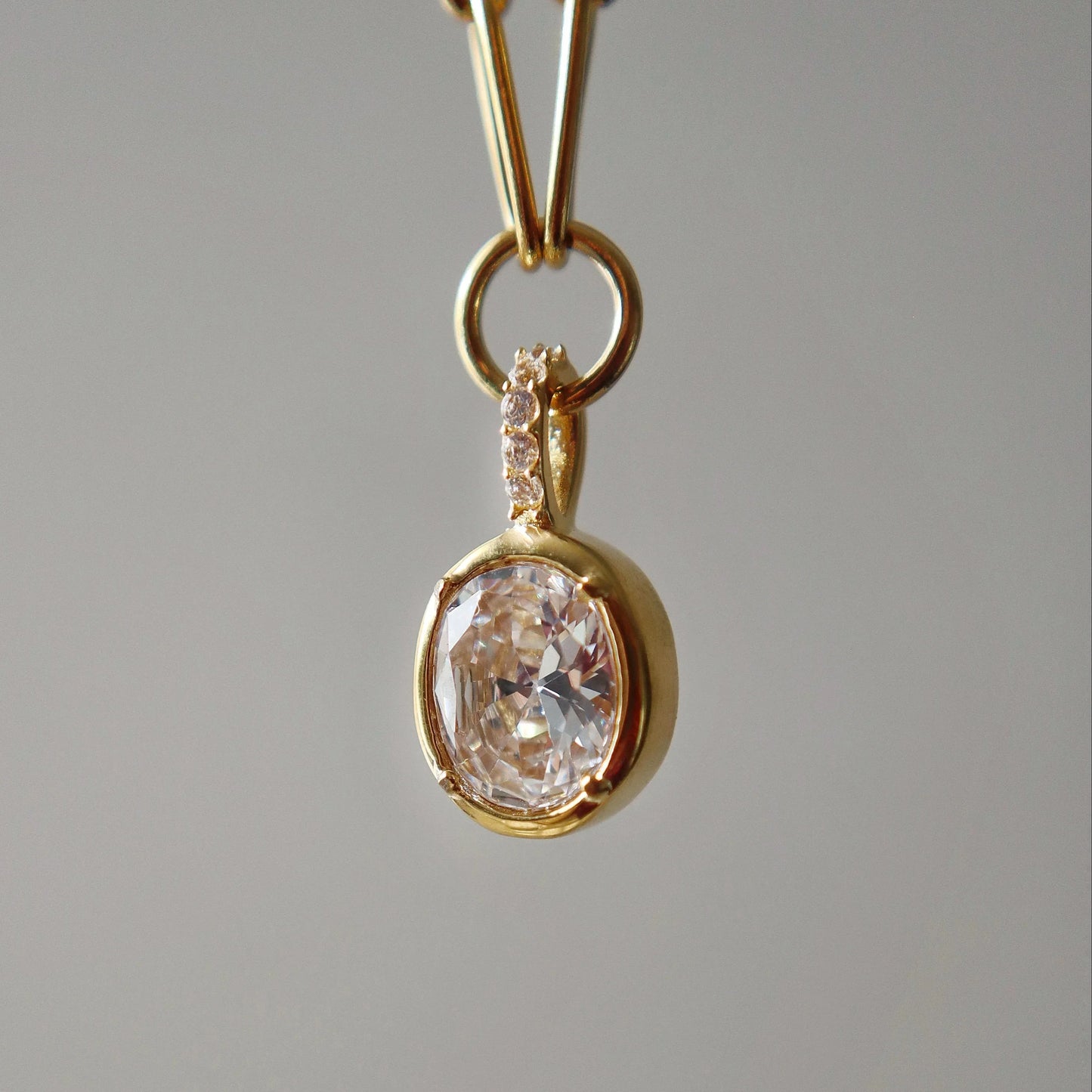 Mila Paperclip Necklace | Oval CZ Pendant Necklace