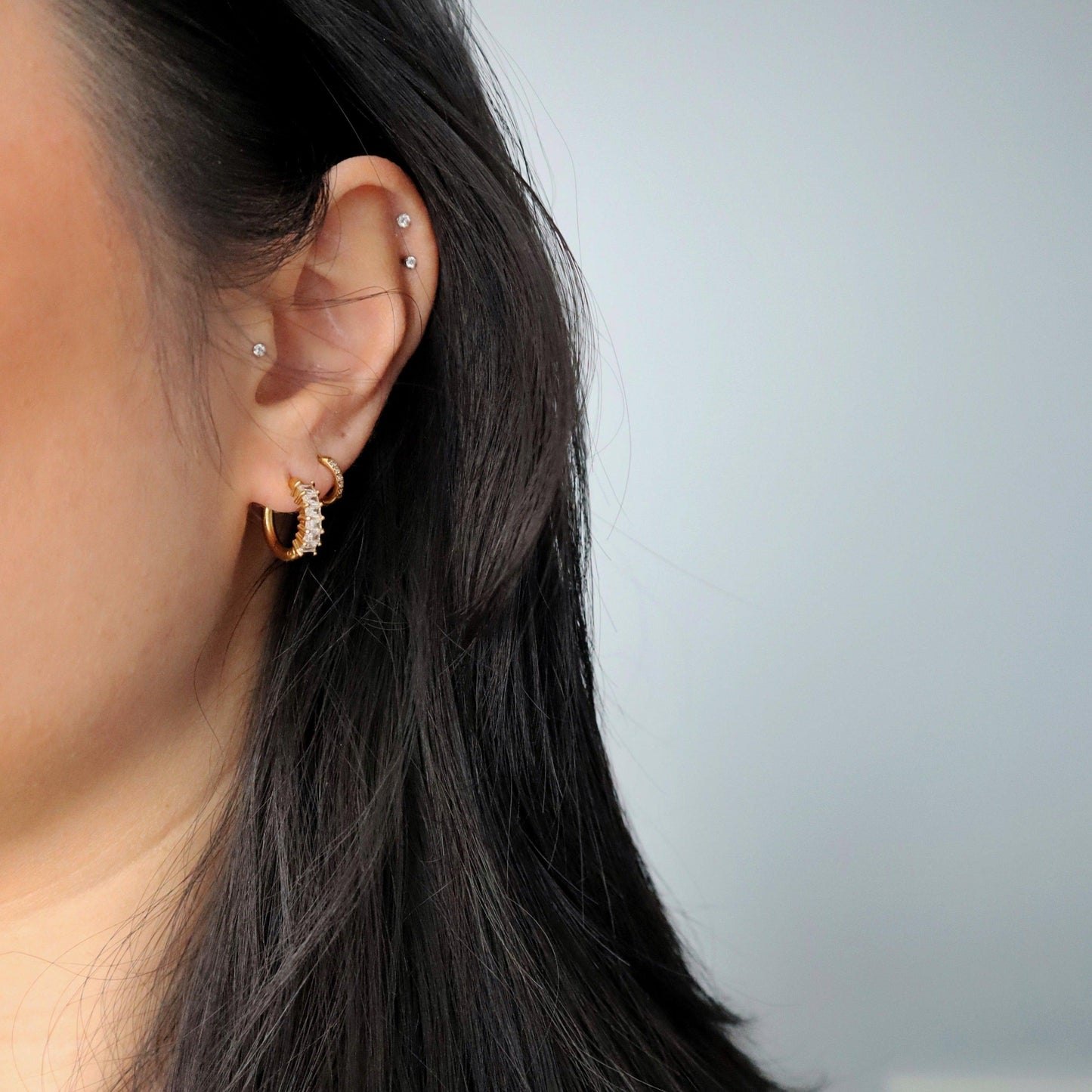 Baguette Hoops - JESSA JEWELRY | GOLD JEWELRY; dainty, affordable gold everyday jewelry. Tarnish free, water-resistant, hypoallergenic. Jewelry for everyday wear
