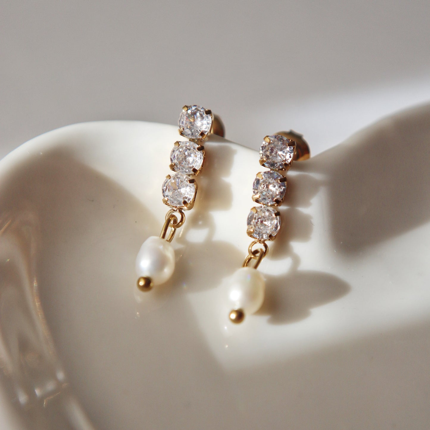 Emmy CZ Pearl Dangle Earrings | Elegant Dangle Earrings