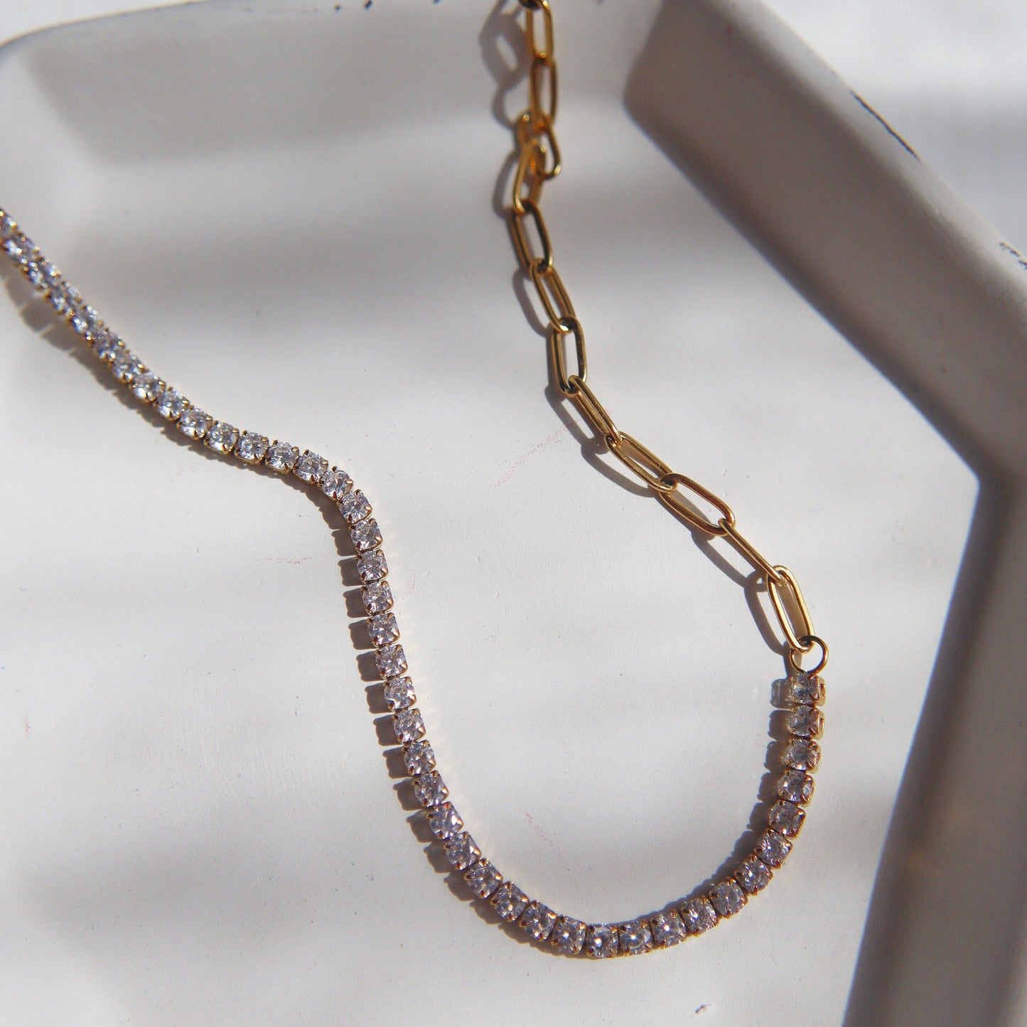 Celine Necklace | CZ Paperclip Necklace - JESSA JEWELRY | GOLD JEWELRY; dainty, affordable gold everyday jewelry. Tarnish free, water-resistant, hypoallergenic. Jewelry for everyday wear