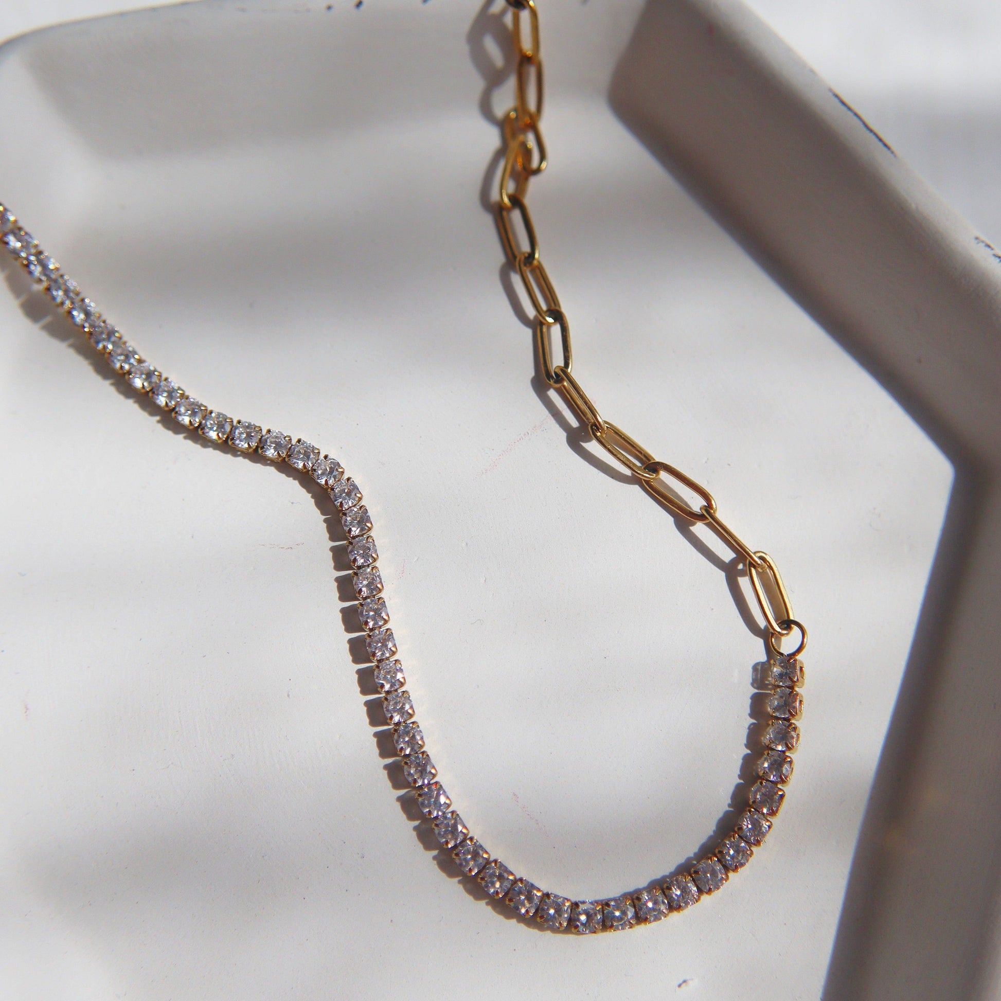Celine Necklace | CZ Paperclip Necklace - JESSA JEWELRY | GOLD JEWELRY; dainty, affordable gold everyday jewelry. Tarnish free, water-resistant, hypoallergenic. Jewelry for everyday wear