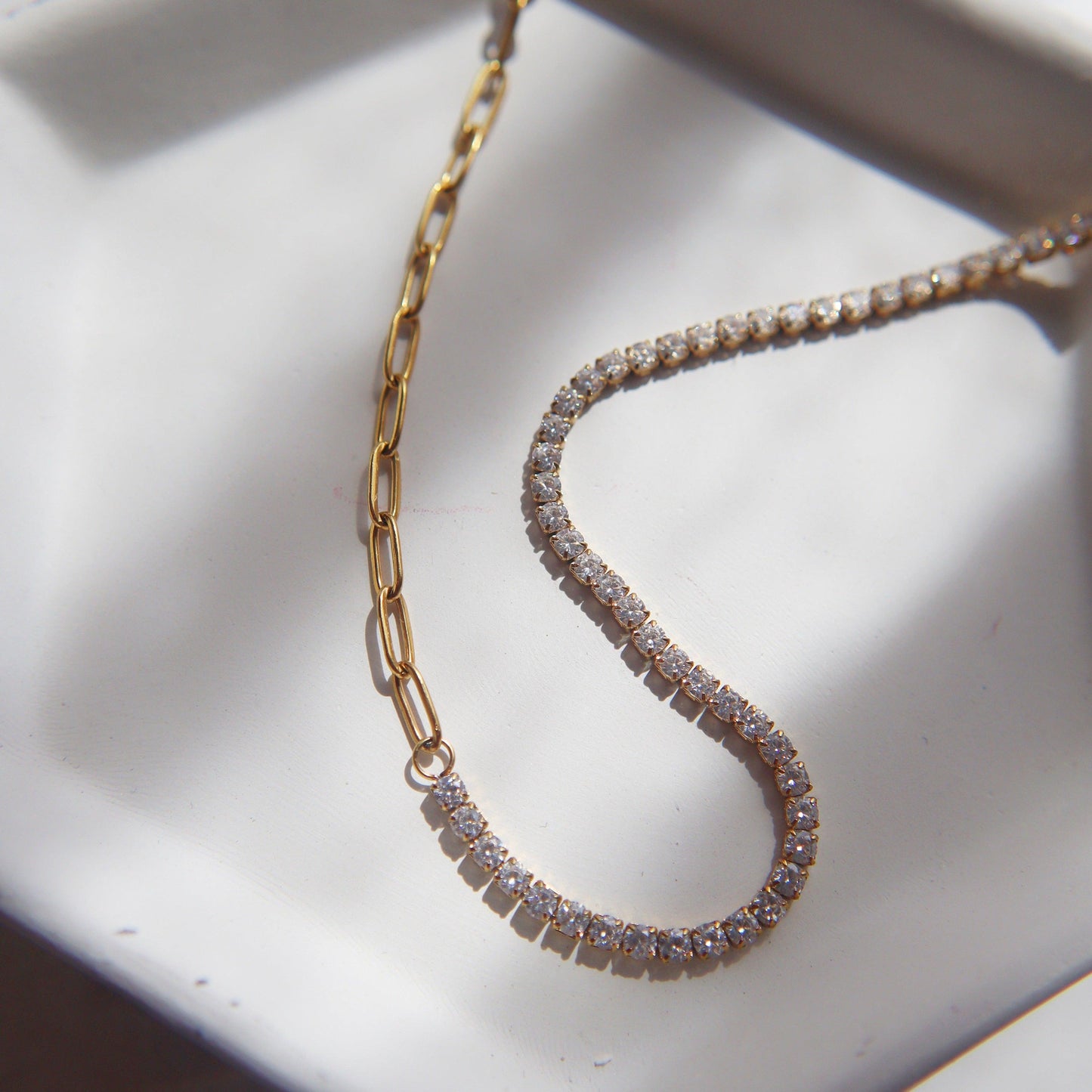 Celine Necklace | CZ Paperclip Necklace - JESSA JEWELRY | GOLD JEWELRY; dainty, affordable gold everyday jewelry. Tarnish free, water-resistant, hypoallergenic. Jewelry for everyday wear
