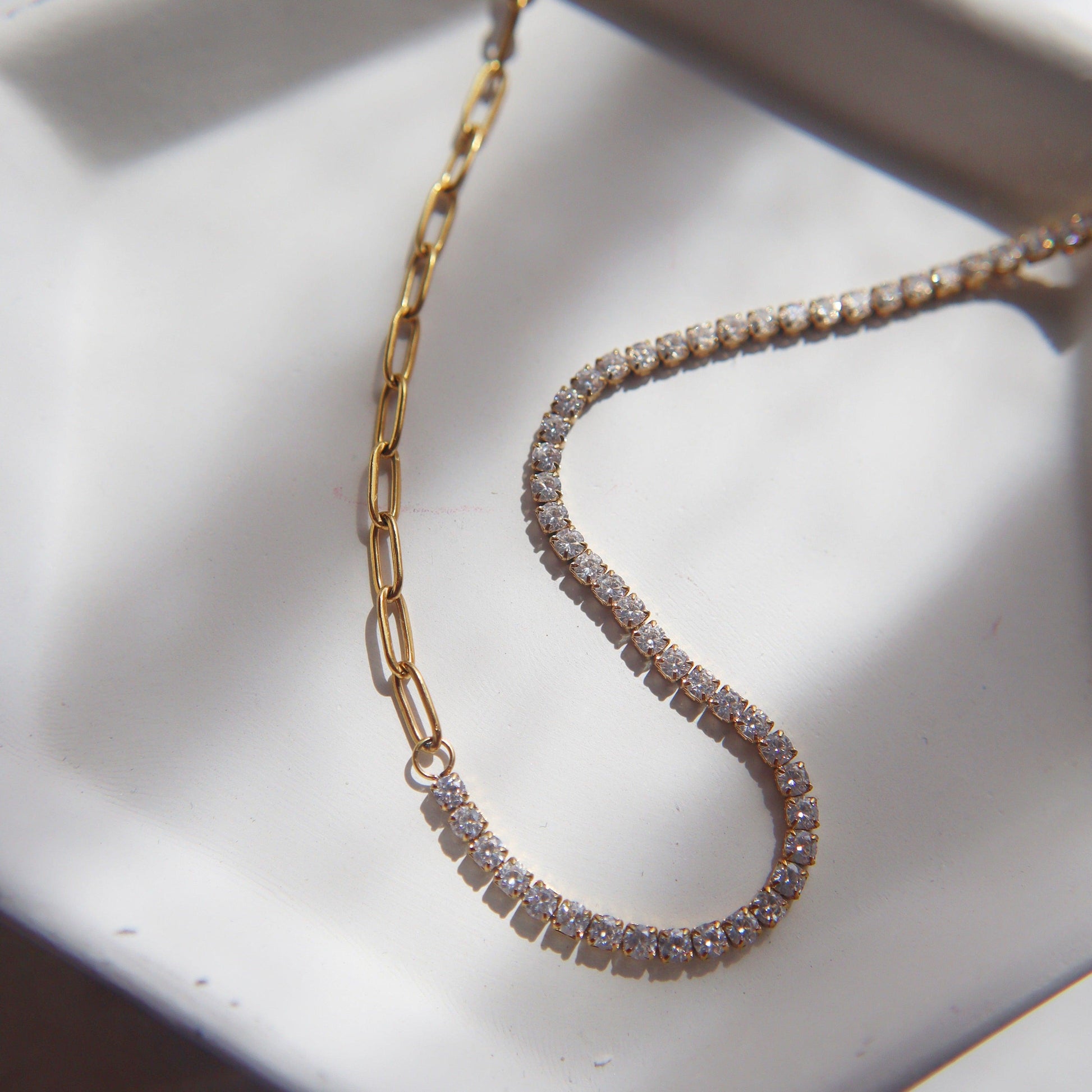 Celine Necklace | CZ Paperclip Necklace - JESSA JEWELRY | GOLD JEWELRY; dainty, affordable gold everyday jewelry. Tarnish free, water-resistant, hypoallergenic. Jewelry for everyday wear