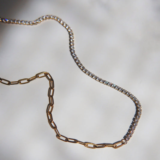 Celine Necklace | CZ Paperclip Necklace - JESSA JEWELRY | GOLD JEWELRY; dainty, affordable gold everyday jewelry. Tarnish free, water-resistant, hypoallergenic. Jewelry for everyday wear