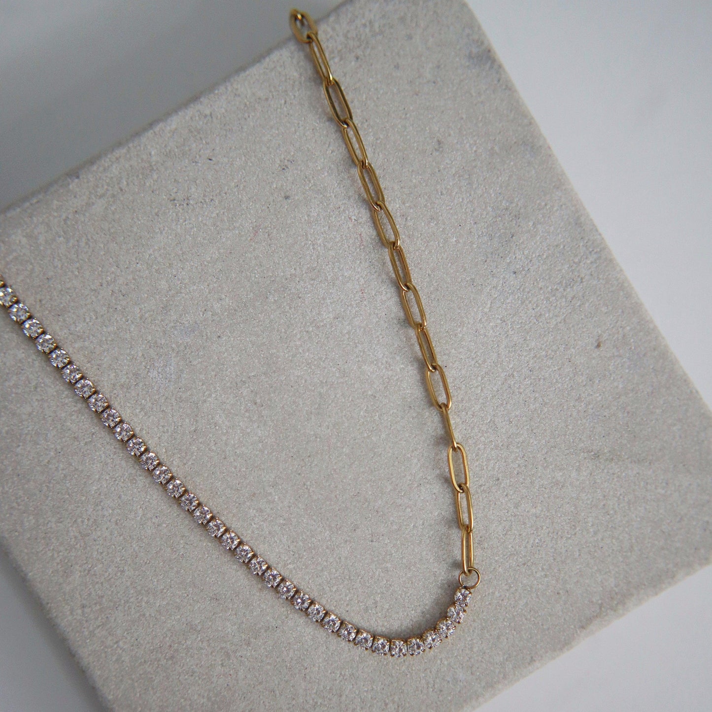 Celine Necklace | CZ Paperclip Necklace - JESSA JEWELRY | GOLD JEWELRY; dainty, affordable gold everyday jewelry. Tarnish free, water-resistant, hypoallergenic. Jewelry for everyday wear