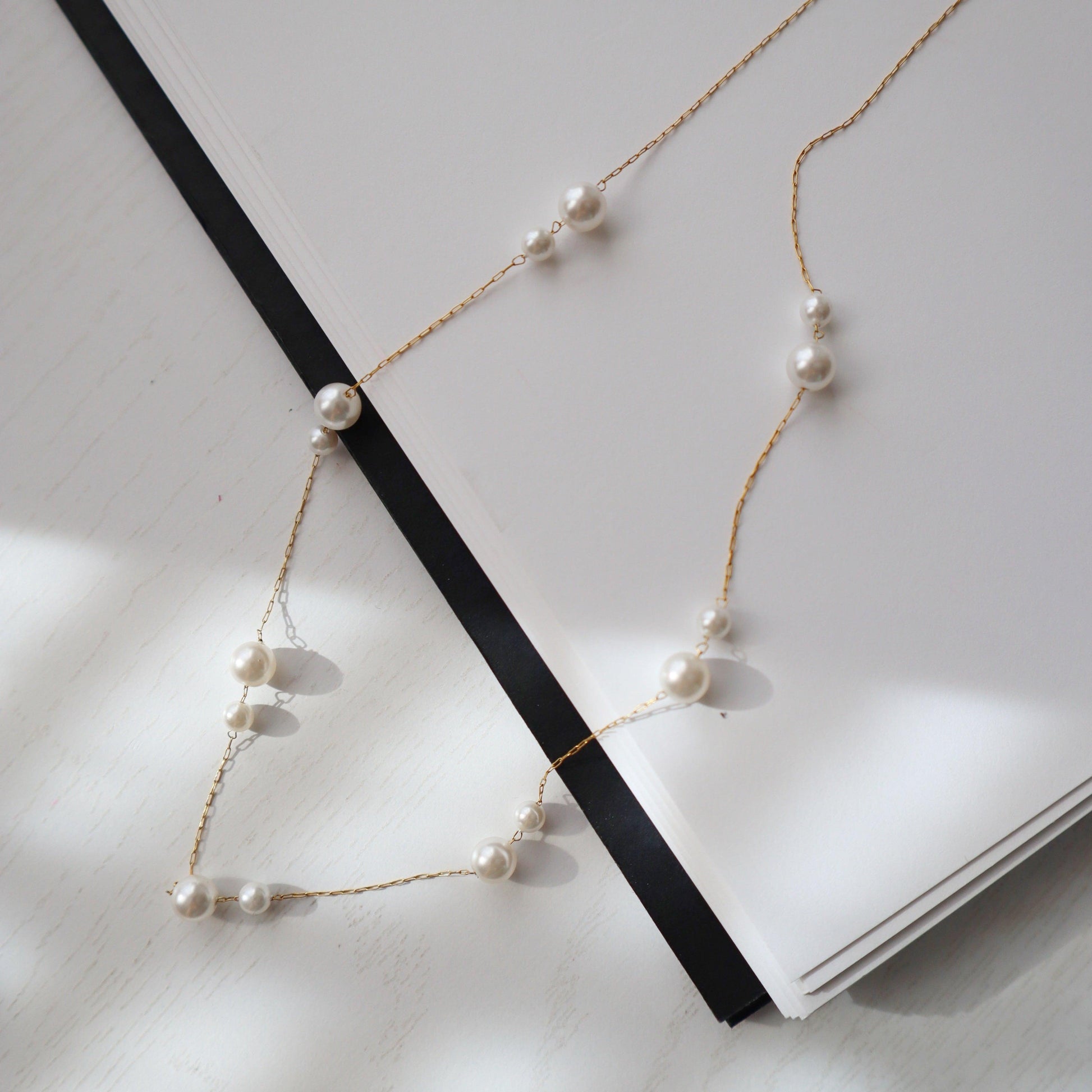 Alina Double Pearl Necklace - JESSA JEWELRY | GOLD JEWELRY; dainty, affordable gold everyday jewelry. Tarnish free, water-resistant, hypoallergenic. Jewelry for everyday wear