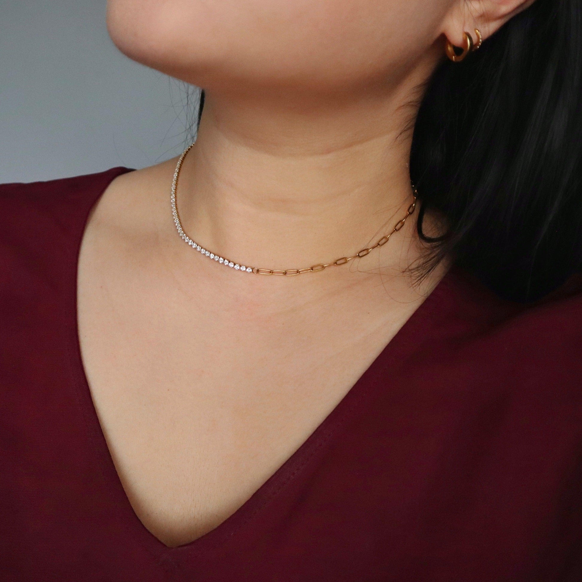 Celine Necklace | CZ Paperclip Necklace - JESSA JEWELRY | GOLD JEWELRY; dainty, affordable gold everyday jewelry. Tarnish free, water-resistant, hypoallergenic. Jewelry for everyday wear