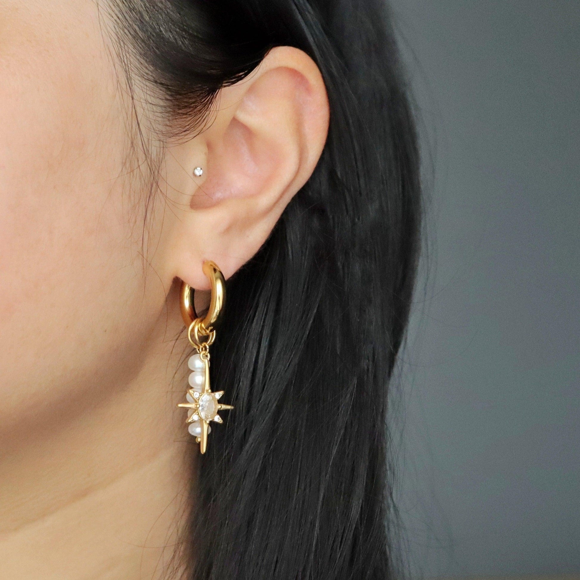 Lucia Hoops | Dangle Charm Hoops - JESSA JEWELRY | GOLD JEWELRY; dainty, affordable gold everyday jewelry. Tarnish free, water-resistant, hypoallergenic. Jewelry for everyday wear