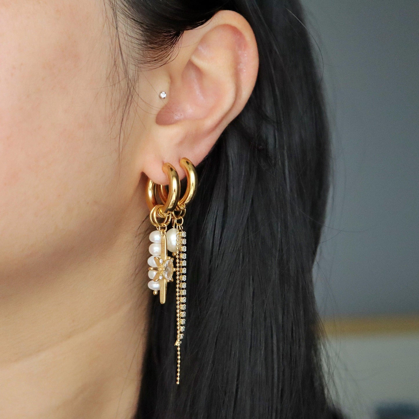 Lucia Hoops | Dangle Charm Hoops - JESSA JEWELRY | GOLD JEWELRY; dainty, affordable gold everyday jewelry. Tarnish free, water-resistant, hypoallergenic. Jewelry for everyday wear