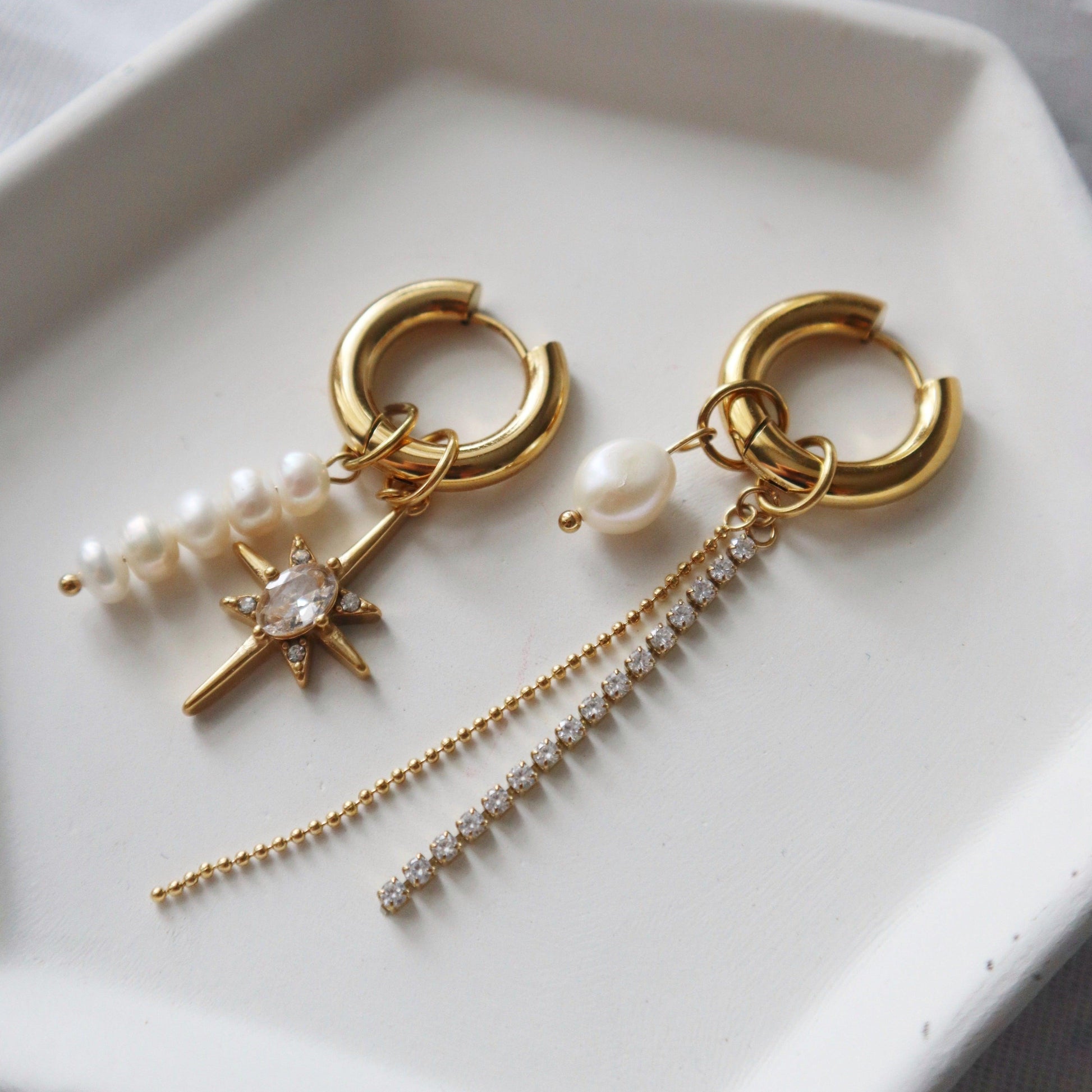 Lucia Hoops | Dangle Charm Hoops - JESSA JEWELRY | GOLD JEWELRY; dainty, affordable gold everyday jewelry. Tarnish free, water-resistant, hypoallergenic. Jewelry for everyday wear