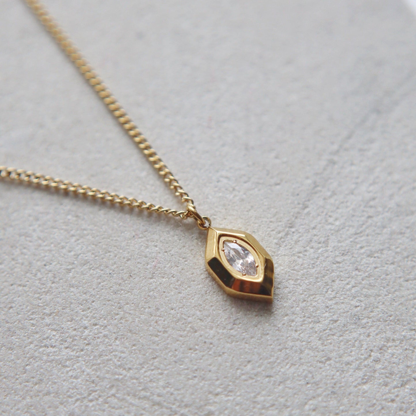 Marlow Marquise Necklace - JESSA JEWELRY | GOLD JEWELRY; dainty, affordable gold everyday jewelry. Tarnish free, water-resistant, hypoallergenic. Jewelry for everyday wear