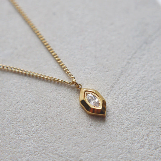 Marlow Marquise Necklace - JESSA JEWELRY | GOLD JEWELRY; dainty, affordable gold everyday jewelry. Tarnish free, water-resistant, hypoallergenic. Jewelry for everyday wear