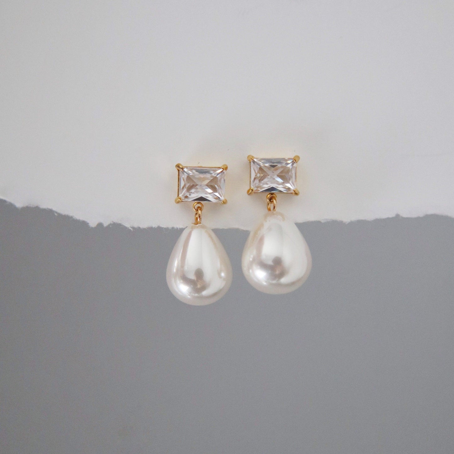 June Earrings | Elegant Pearl Earrings - JESSA JEWELRY | GOLD JEWELRY; dainty, affordable gold everyday jewelry. Tarnish free, water-resistant, hypoallergenic. Jewelry for everyday wear