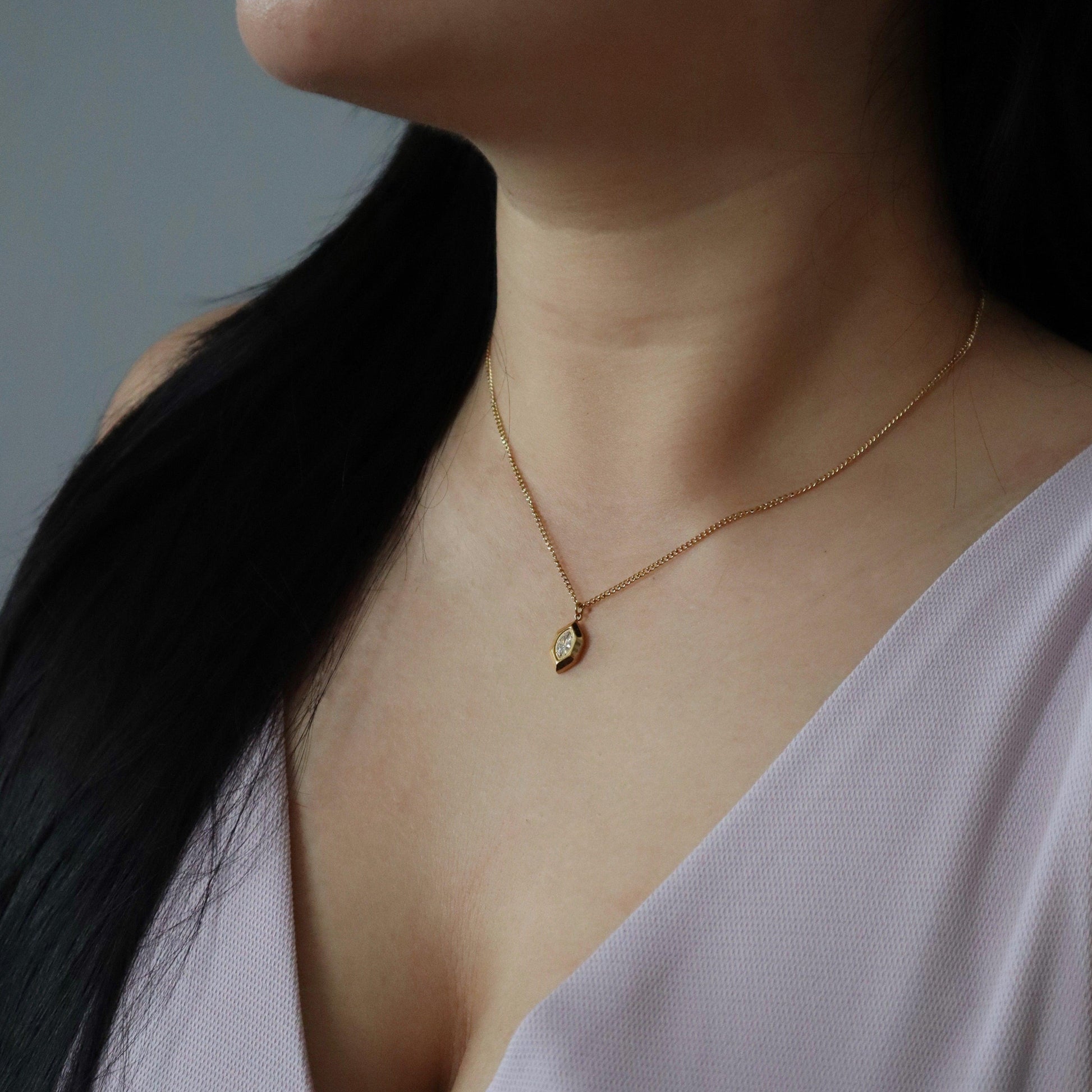 Marlow Marquise Necklace - JESSA JEWELRY | GOLD JEWELRY; dainty, affordable gold everyday jewelry. Tarnish free, water-resistant, hypoallergenic. Jewelry for everyday wear