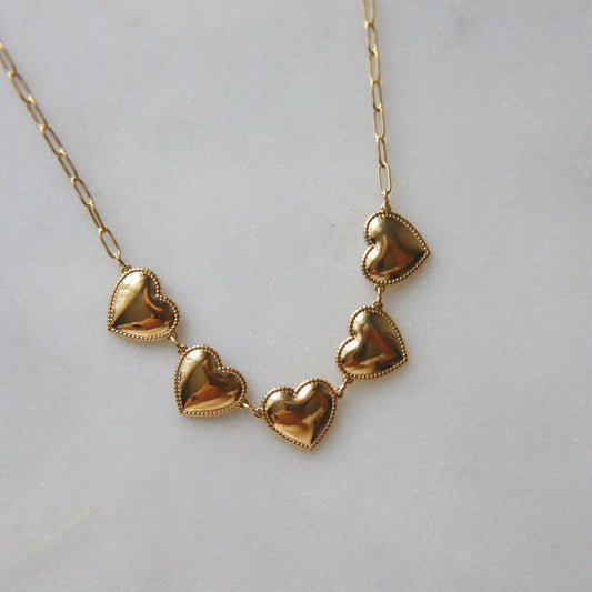 Hearts of Gold Necklace - JESSA JEWELRY | GOLD JEWELRY; dainty, affordable gold everyday jewelry. Tarnish free, water-resistant, hypoallergenic. Jewelry for everyday wear