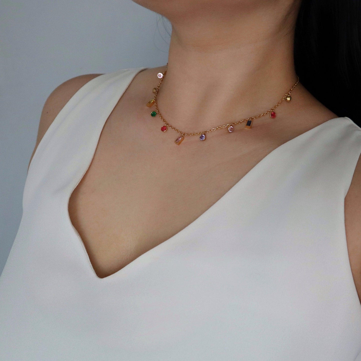 Kahlea Necklace | Multicolor Gem Necklace - JESSA JEWELRY | GOLD JEWELRY; dainty, affordable gold everyday jewelry. Tarnish free, water-resistant, hypoallergenic. Jewelry for everyday wear