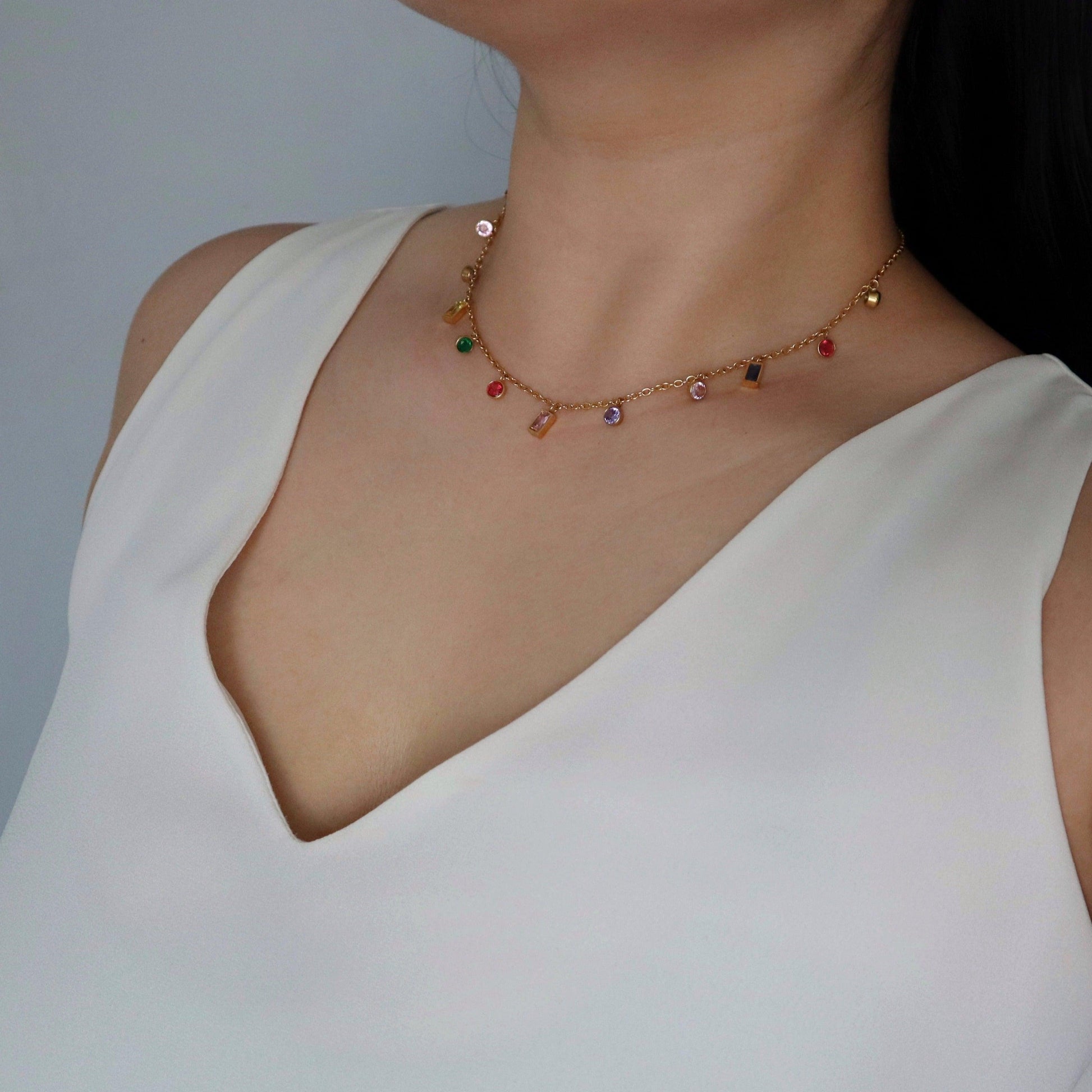 Kahlea Necklace | Multicolor Gem Necklace - JESSA JEWELRY | GOLD JEWELRY; dainty, affordable gold everyday jewelry. Tarnish free, water-resistant, hypoallergenic. Jewelry for everyday wear