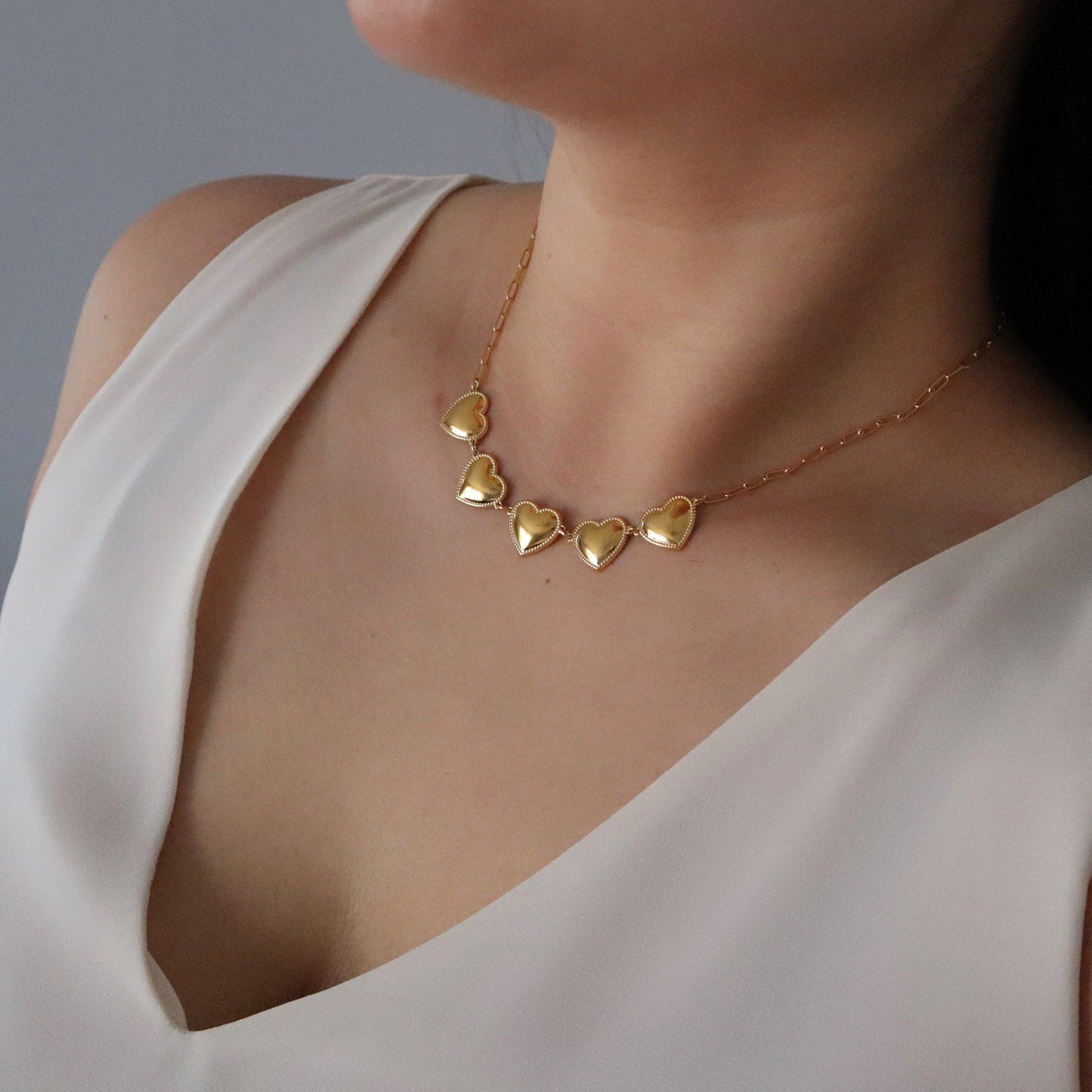 Hearts of Gold Necklace - JESSA JEWELRY | GOLD JEWELRY; dainty, affordable gold everyday jewelry. Tarnish free, water-resistant, hypoallergenic. Jewelry for everyday wear