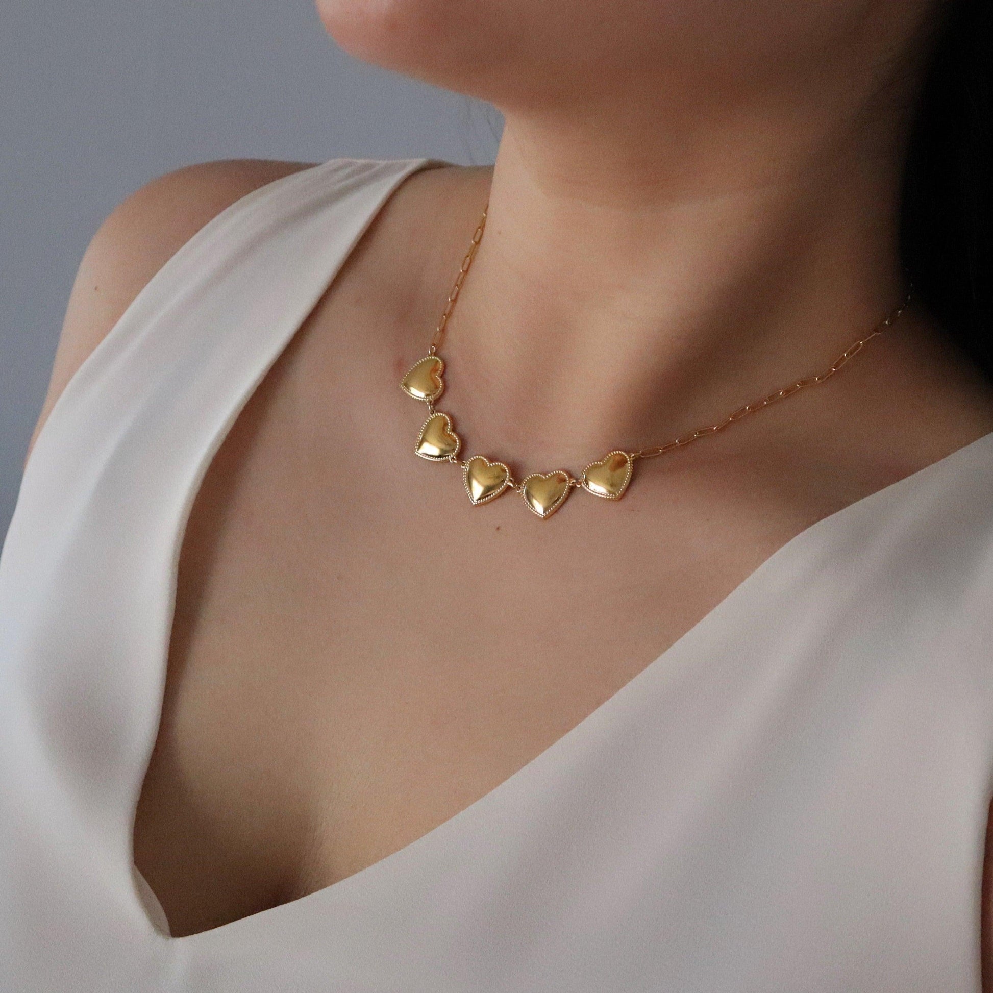 Hearts of Gold Necklace - JESSA JEWELRY | GOLD JEWELRY; dainty, affordable gold everyday jewelry. Tarnish free, water-resistant, hypoallergenic. Jewelry for everyday wear