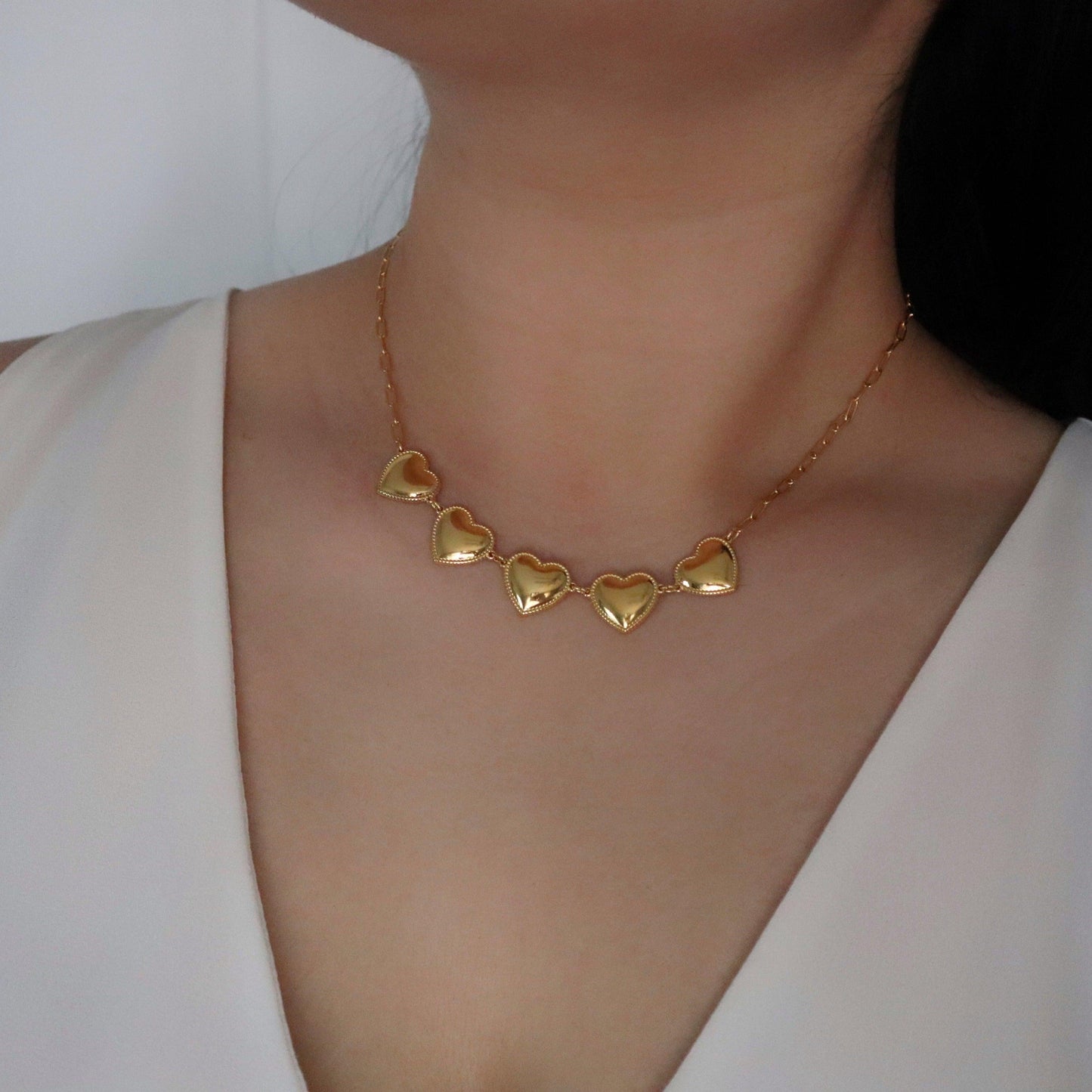 Hearts of Gold Necklace - JESSA JEWELRY | GOLD JEWELRY; dainty, affordable gold everyday jewelry. Tarnish free, water-resistant, hypoallergenic. Jewelry for everyday wear