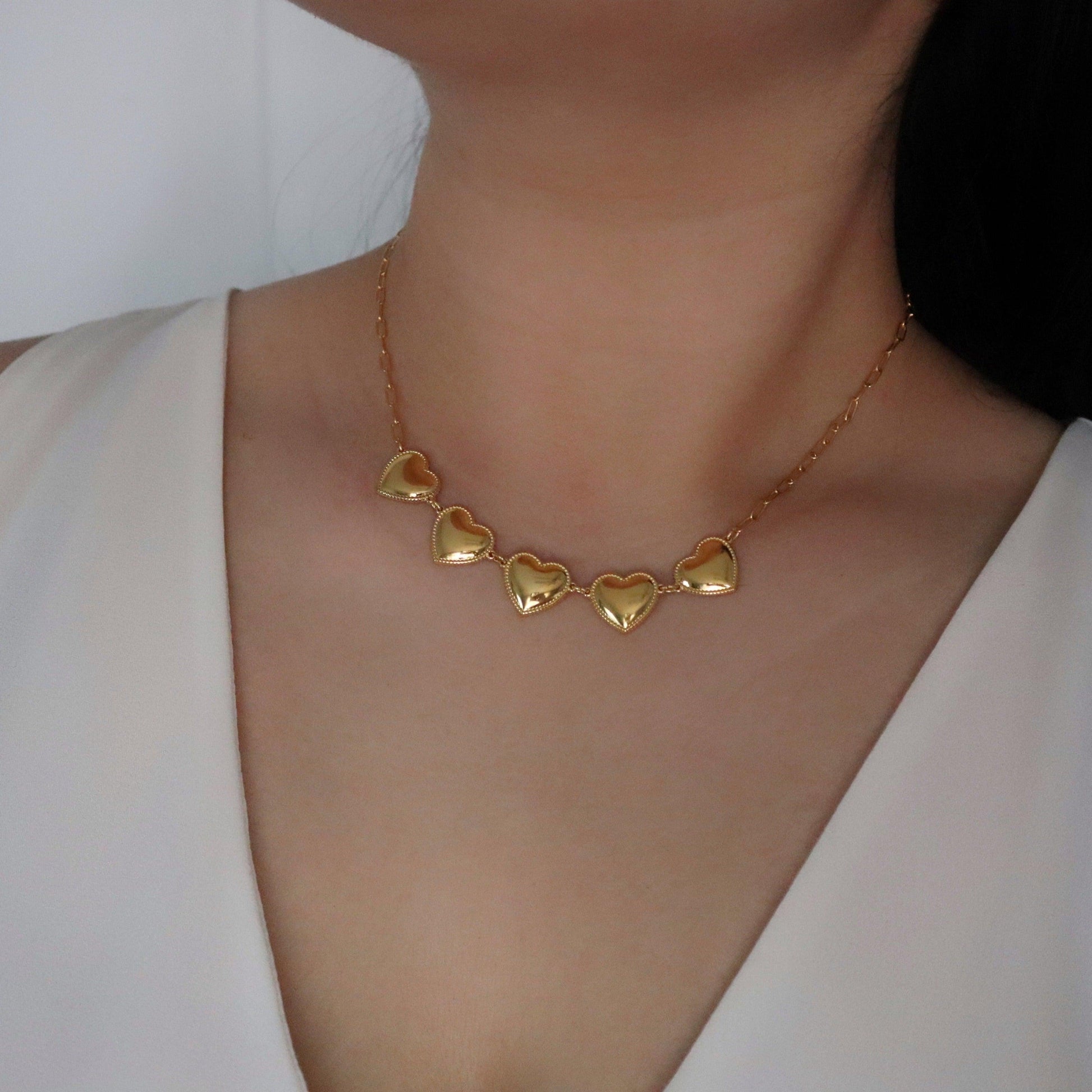 Hearts of Gold Necklace - JESSA JEWELRY | GOLD JEWELRY; dainty, affordable gold everyday jewelry. Tarnish free, water-resistant, hypoallergenic. Jewelry for everyday wear