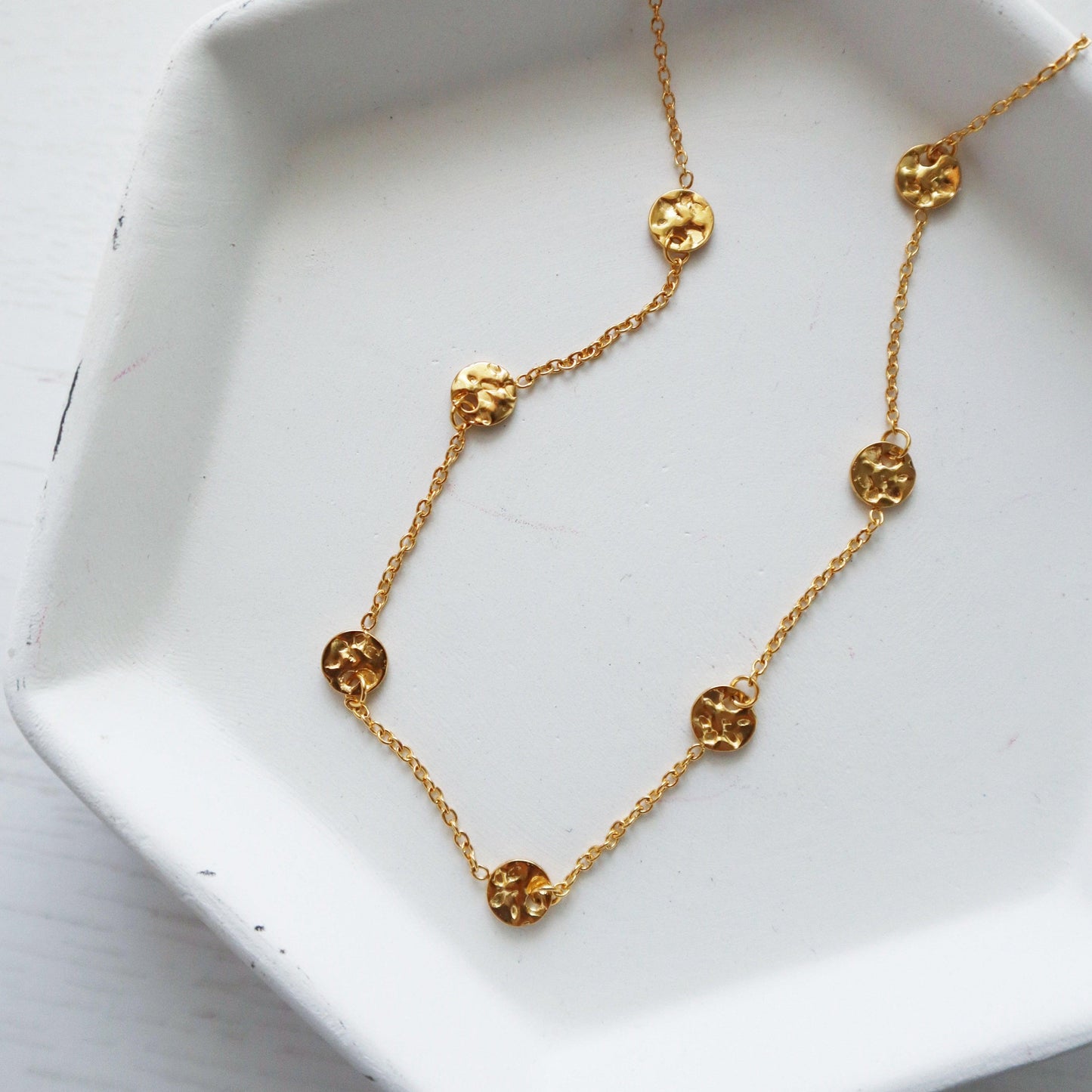 Hammered Disc Necklace - JESSA JEWELRY | GOLD JEWELRY; dainty, affordable gold everyday jewelry. Tarnish free, water-resistant, hypoallergenic. Jewelry for everyday wear