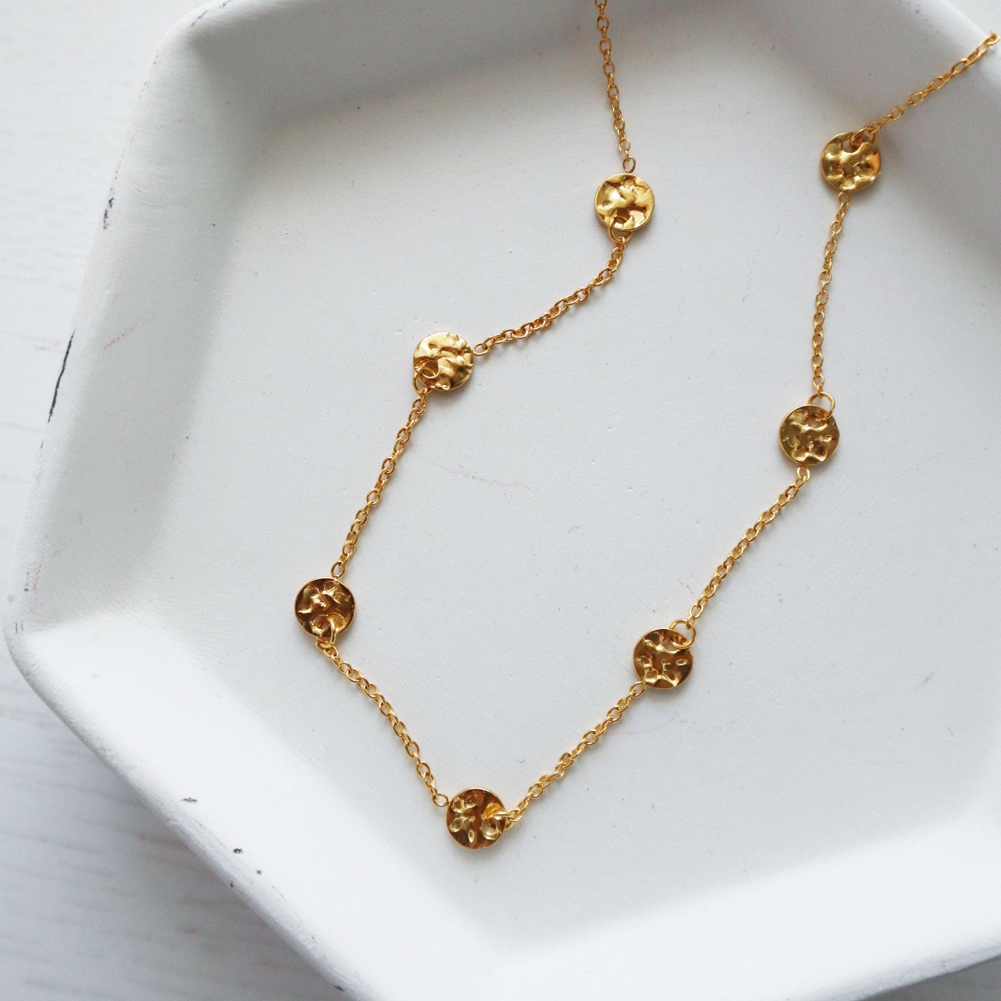 Hammered Disc Necklace - JESSA JEWELRY | GOLD JEWELRY; dainty, affordable gold everyday jewelry. Tarnish free, water-resistant, hypoallergenic. Jewelry for everyday wear