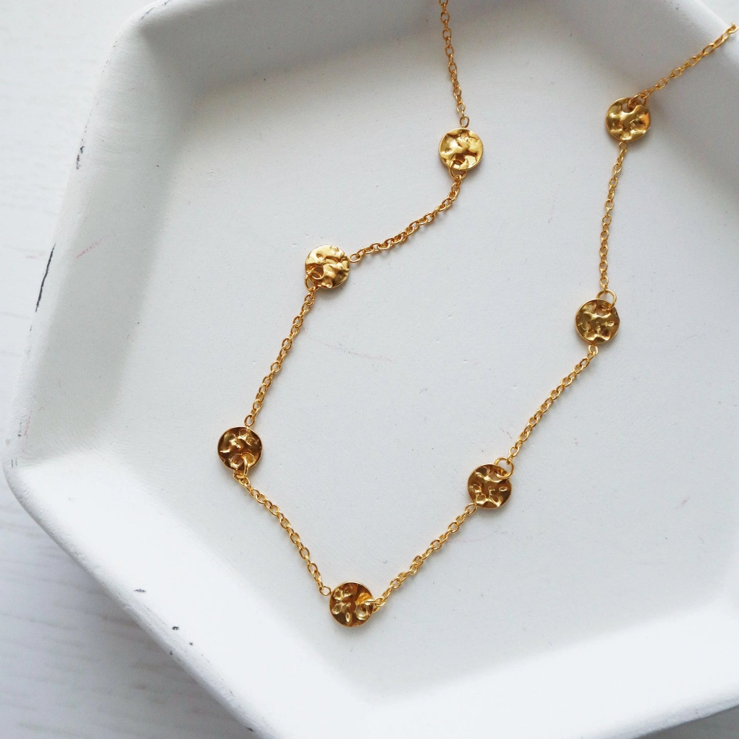 Hammered Disc Necklace - JESSA JEWELRY | GOLD JEWELRY; dainty, affordable gold everyday jewelry. Tarnish free, water-resistant, hypoallergenic. Jewelry for everyday wear