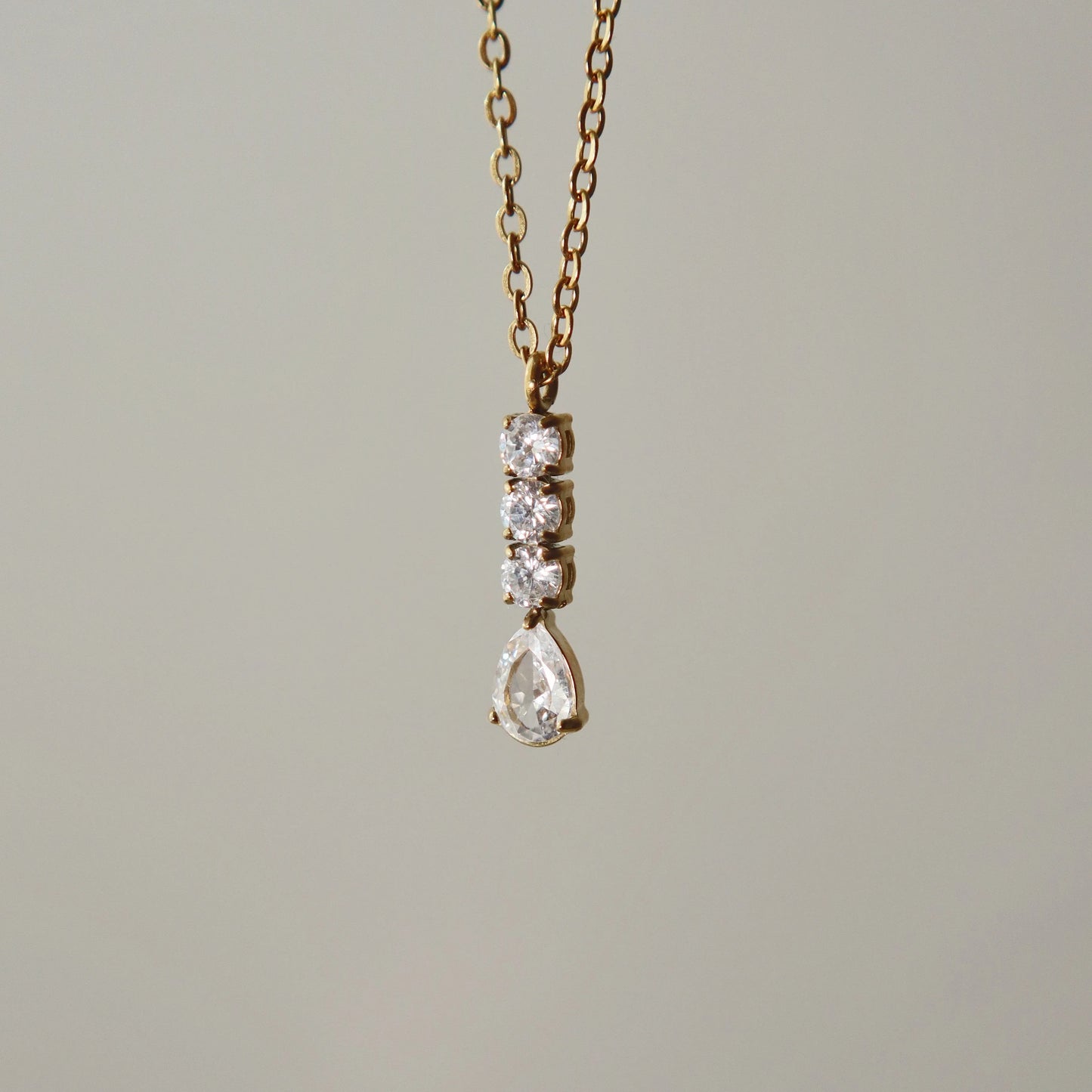 Vertical CZ Drop Necklace | Dainty CZ Pendant Necklace