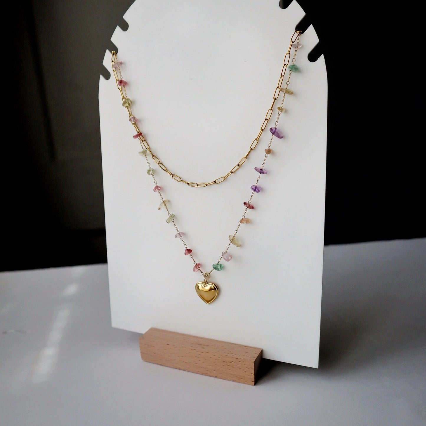 Holly Double Chain Necklace | Beaded & Paperclip Chain - JESSA JEWELRY | GOLD JEWELRY; dainty, affordable gold everyday jewelry. Tarnish free, water-resistant, hypoallergenic. Jewelry for everyday wear