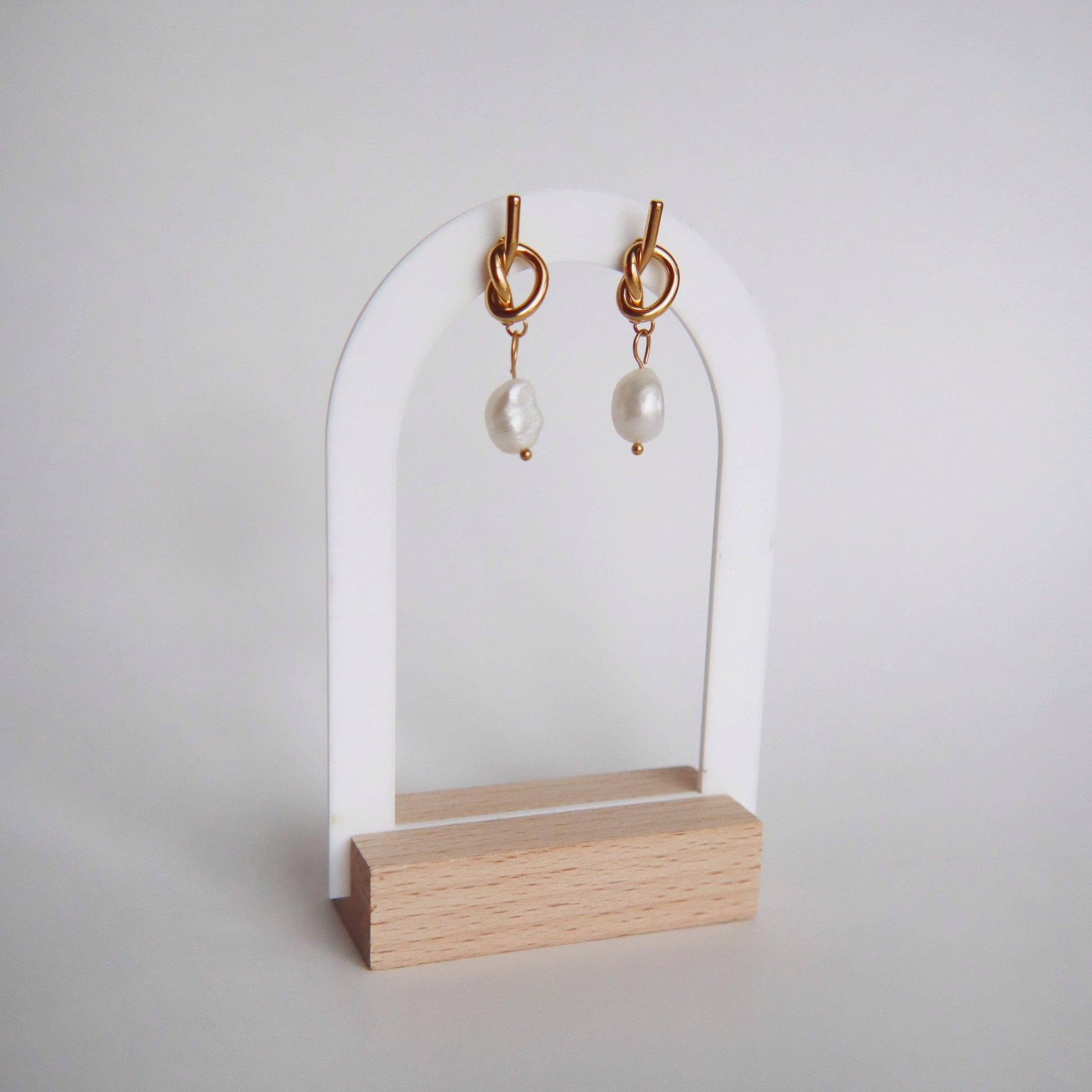 Knotted Pearl Drop Earrings - JESSA JEWELRY | GOLD JEWELRY; dainty, affordable gold everyday jewelry. Tarnish free, water-resistant, hypoallergenic. Jewelry for everyday wear