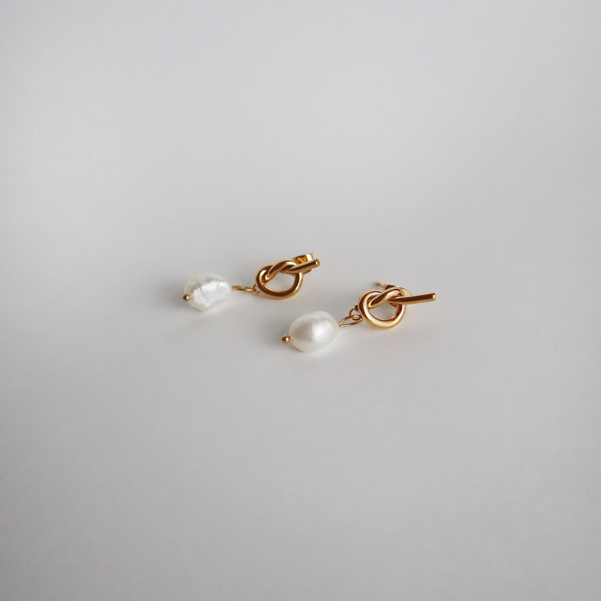 Knotted Pearl Drop Earrings - JESSA JEWELRY | GOLD JEWELRY; dainty, affordable gold everyday jewelry. Tarnish free, water-resistant, hypoallergenic. Jewelry for everyday wear