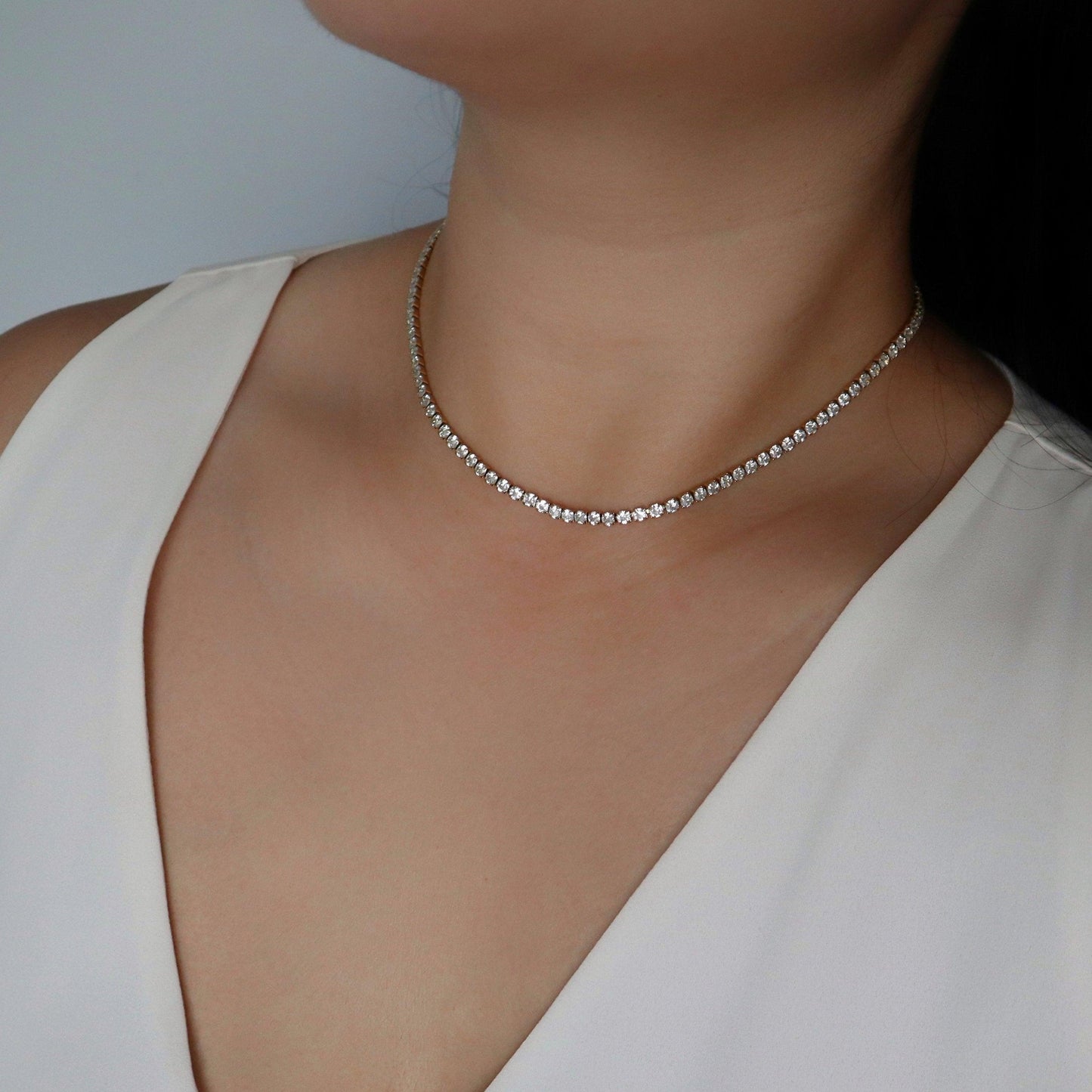 CZ Tennis Necklace - JESSA JEWELRY | GOLD JEWELRY; dainty, affordable gold everyday jewelry. Tarnish free, water-resistant, hypoallergenic. Jewelry for everyday wear