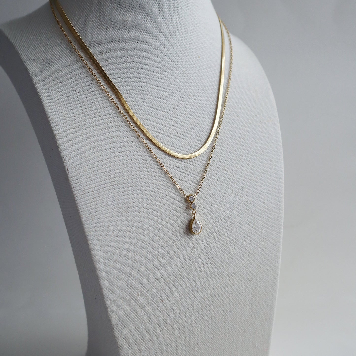 Darling Double Necklace | Snake Chain and CZ Pendant Necklace