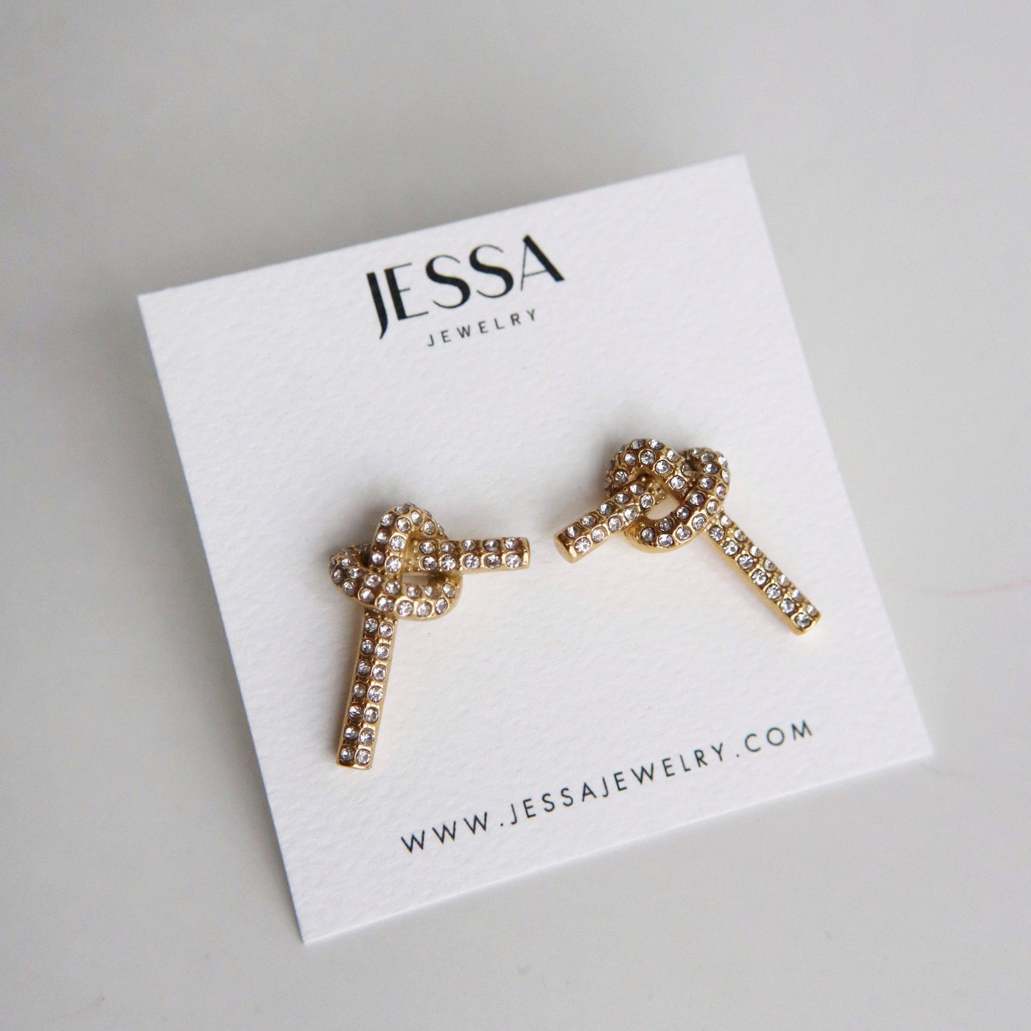 CZ Pave Knotted Earrings - JESSA JEWELRY | GOLD JEWELRY; dainty, affordable gold everyday jewelry. Tarnish free, water-resistant, hypoallergenic. Jewelry for everyday wear