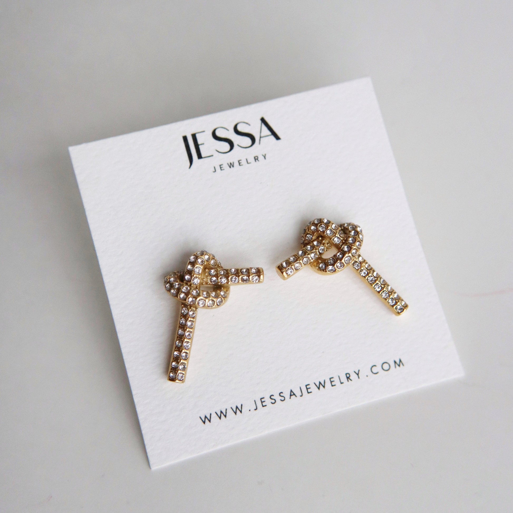 CZ Pave Knotted Earrings - JESSA JEWELRY | GOLD JEWELRY; dainty, affordable gold everyday jewelry. Tarnish free, water-resistant, hypoallergenic. Jewelry for everyday wear