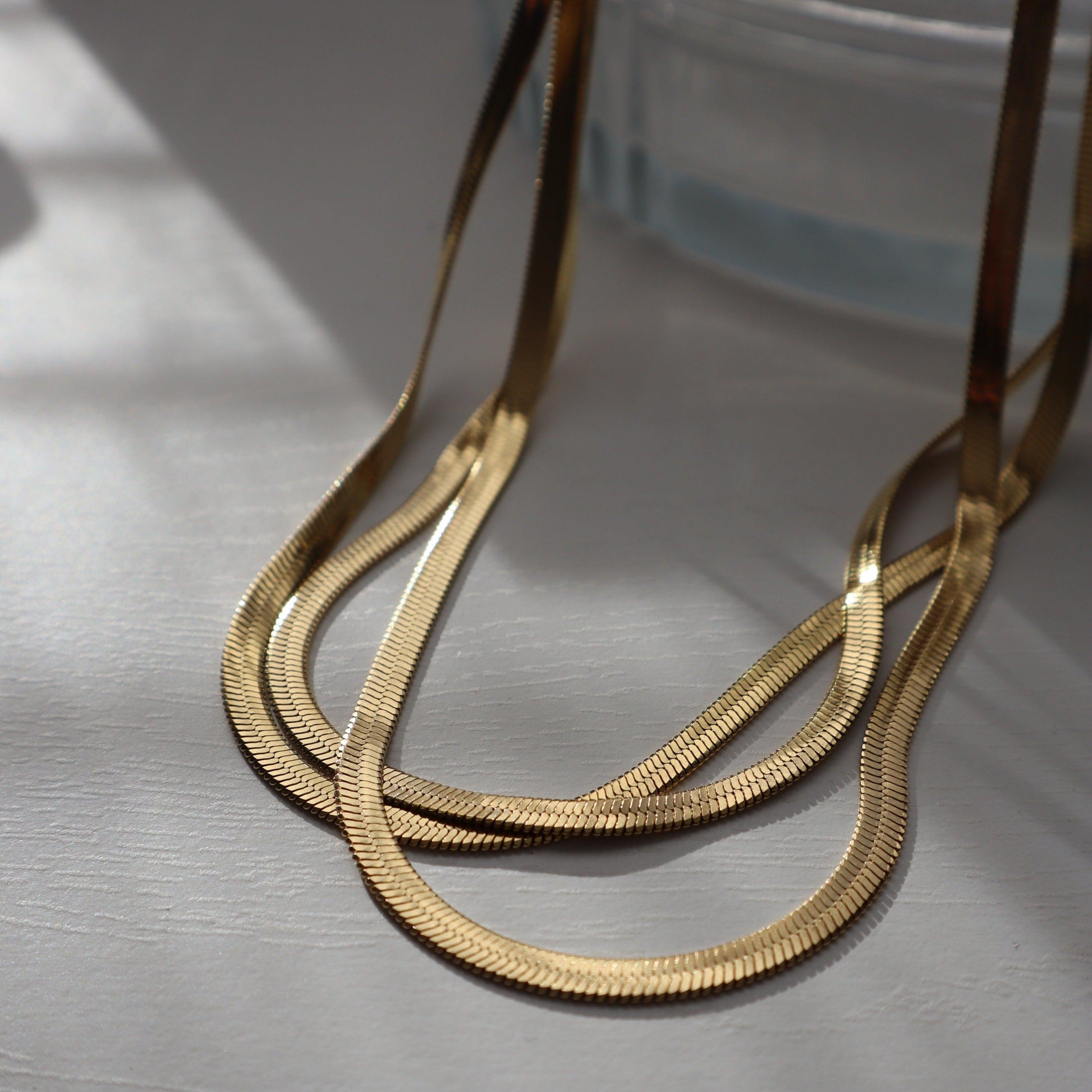 Snake Herringbone Chain | Everyday Chain - JESSA JEWELRY | GOLD JEWELRY; dainty, affordable gold everyday jewelry. Tarnish free, water-resistant, hypoallergenic. Jewelry for everyday wear