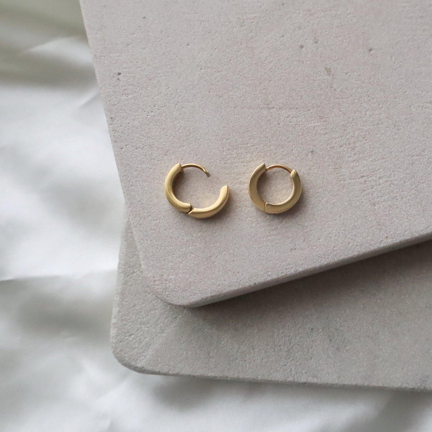 Sadie Hoops | Minimalistic Hoops - JESSA JEWELRY | GOLD JEWELRY; dainty, affordable gold everyday jewelry. Tarnish free, water-resistant, hypoallergenic. Jewelry for everyday wear