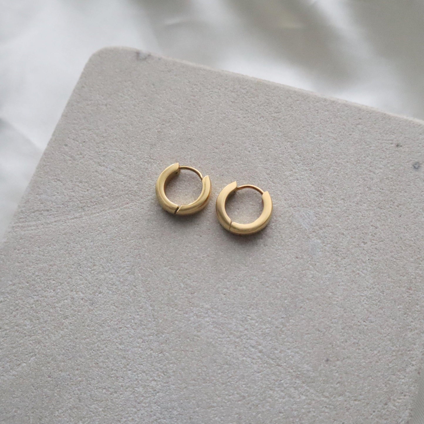 Sadie Hoops | Minimalistic Hoops - JESSA JEWELRY | GOLD JEWELRY; dainty, affordable gold everyday jewelry. Tarnish free, water-resistant, hypoallergenic. Jewelry for everyday wear