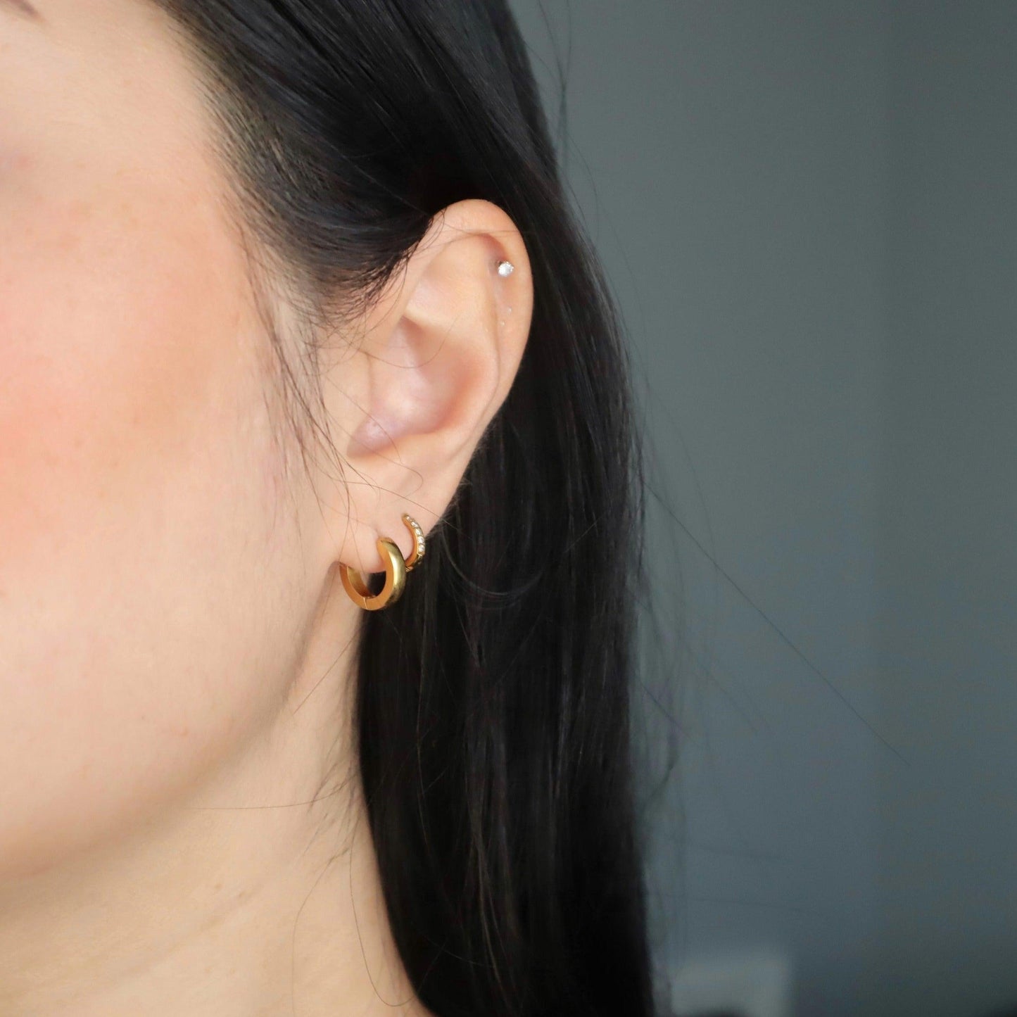 Sadie Hoops | Minimalistic Hoops - JESSA JEWELRY | GOLD JEWELRY; dainty, affordable gold everyday jewelry. Tarnish free, water-resistant, hypoallergenic. Jewelry for everyday wear
