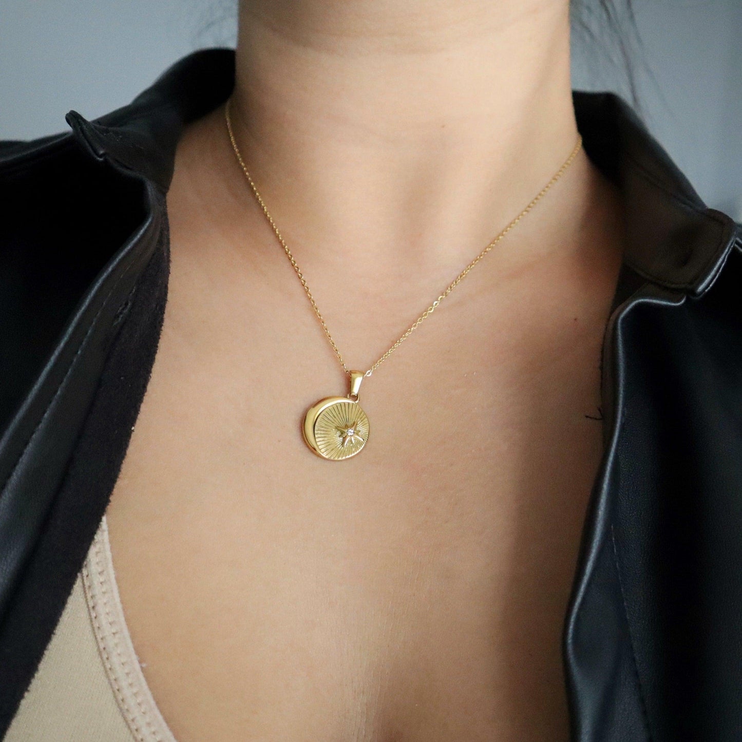 Vintage Moon and Star Necklace | Pendant Necklace - JESSA JEWELRY | GOLD JEWELRY; dainty, affordable gold everyday jewelry. Tarnish free, water-resistant, hypoallergenic. Jewelry for everyday wear