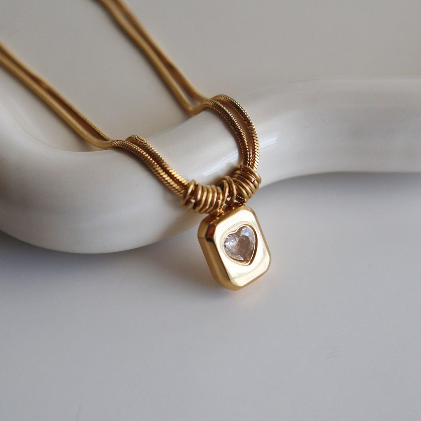 Double Chain Heart Pendant Necklace