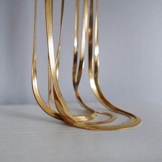 Snake Herringbone Chain | Everyday Chain - JESSA JEWELRY | GOLD JEWELRY; dainty, affordable gold everyday jewelry. Tarnish free, water-resistant, hypoallergenic. Jewelry for everyday wear