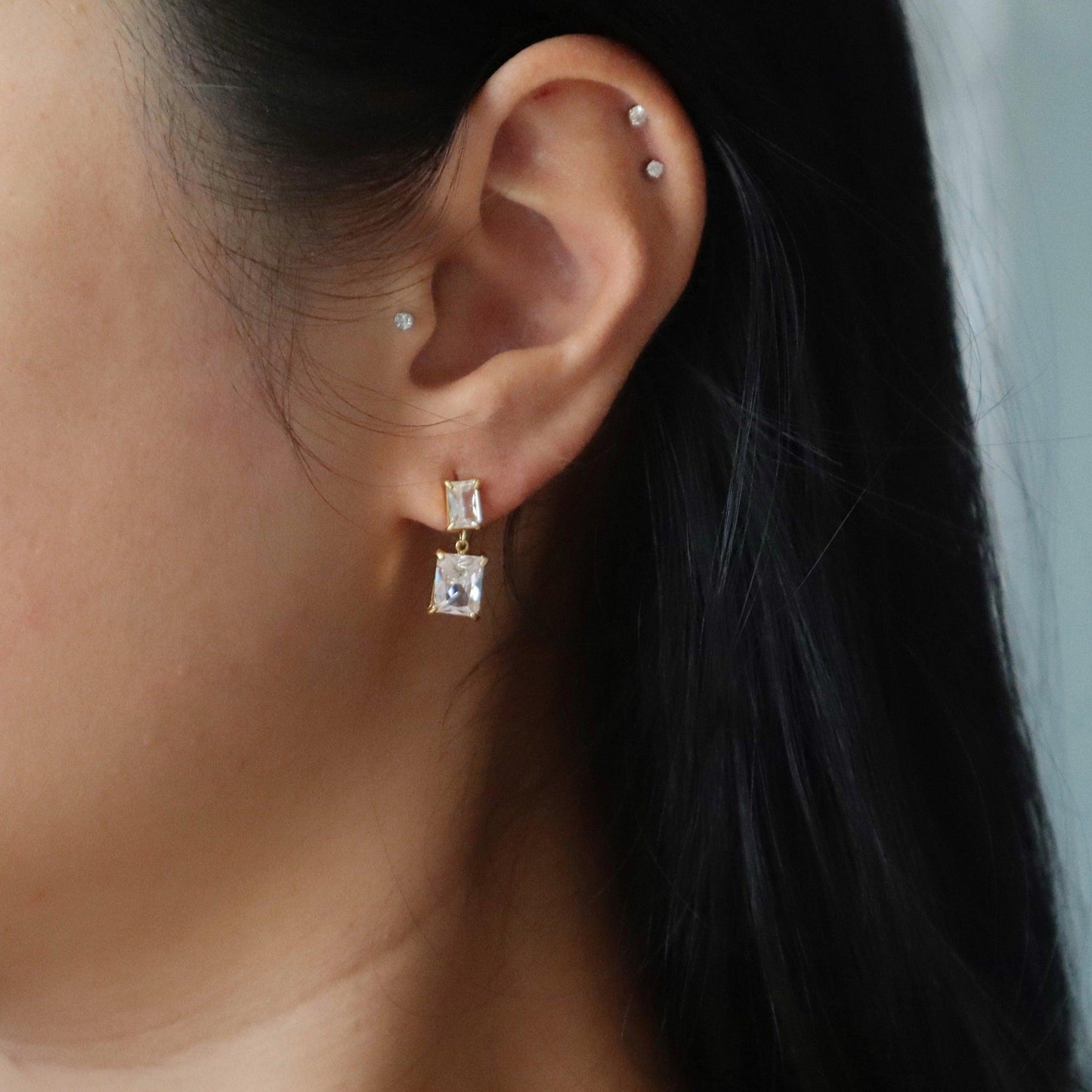 Evelina Earrings | Zircon Dangle Earrings - JESSA JEWELRY | GOLD JEWELRY; dainty, affordable gold everyday jewelry. Tarnish free, water-resistant, hypoallergenic. Jewelry for everyday wear